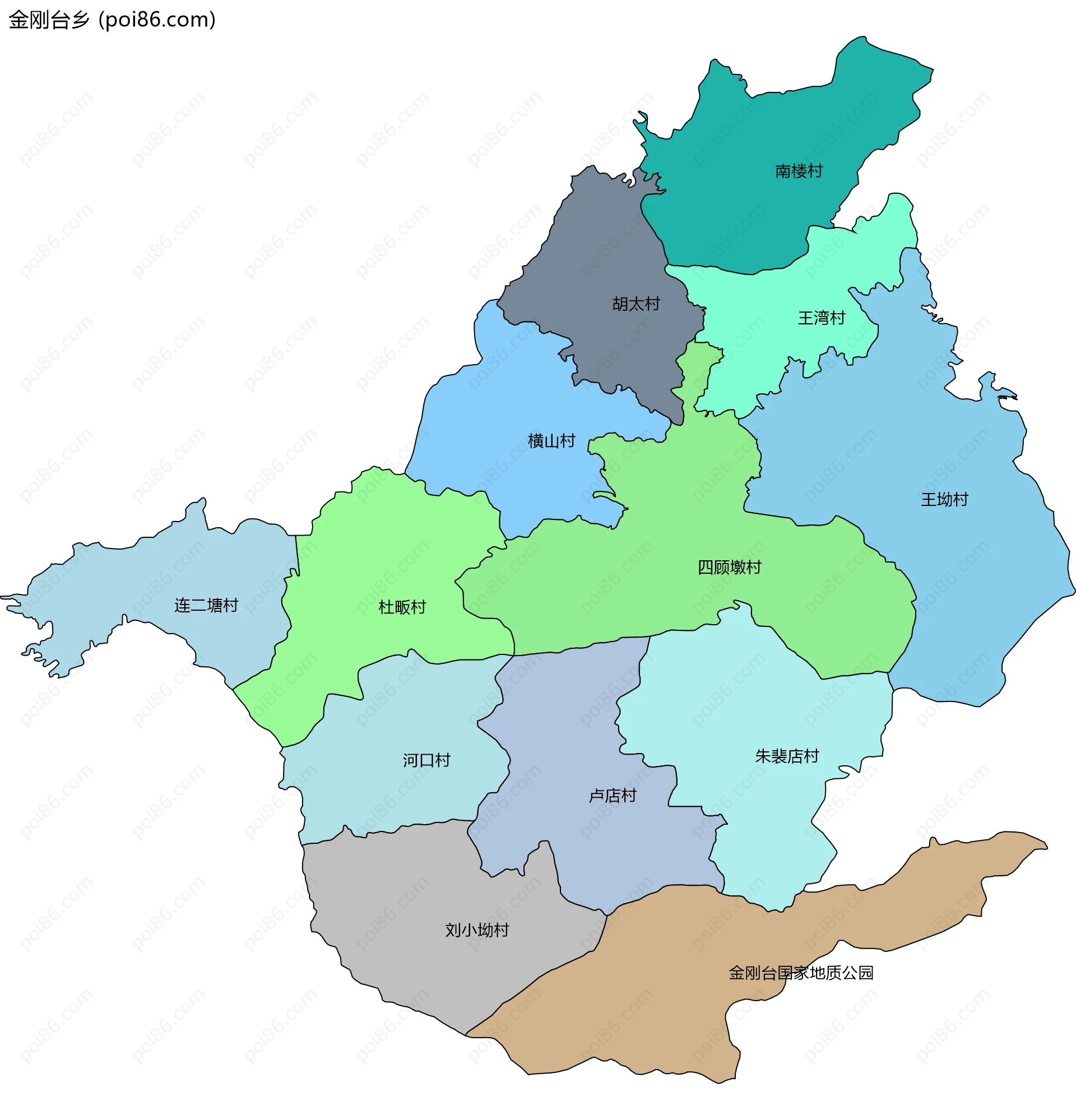 金刚台乡边界地图(五级行政区划)