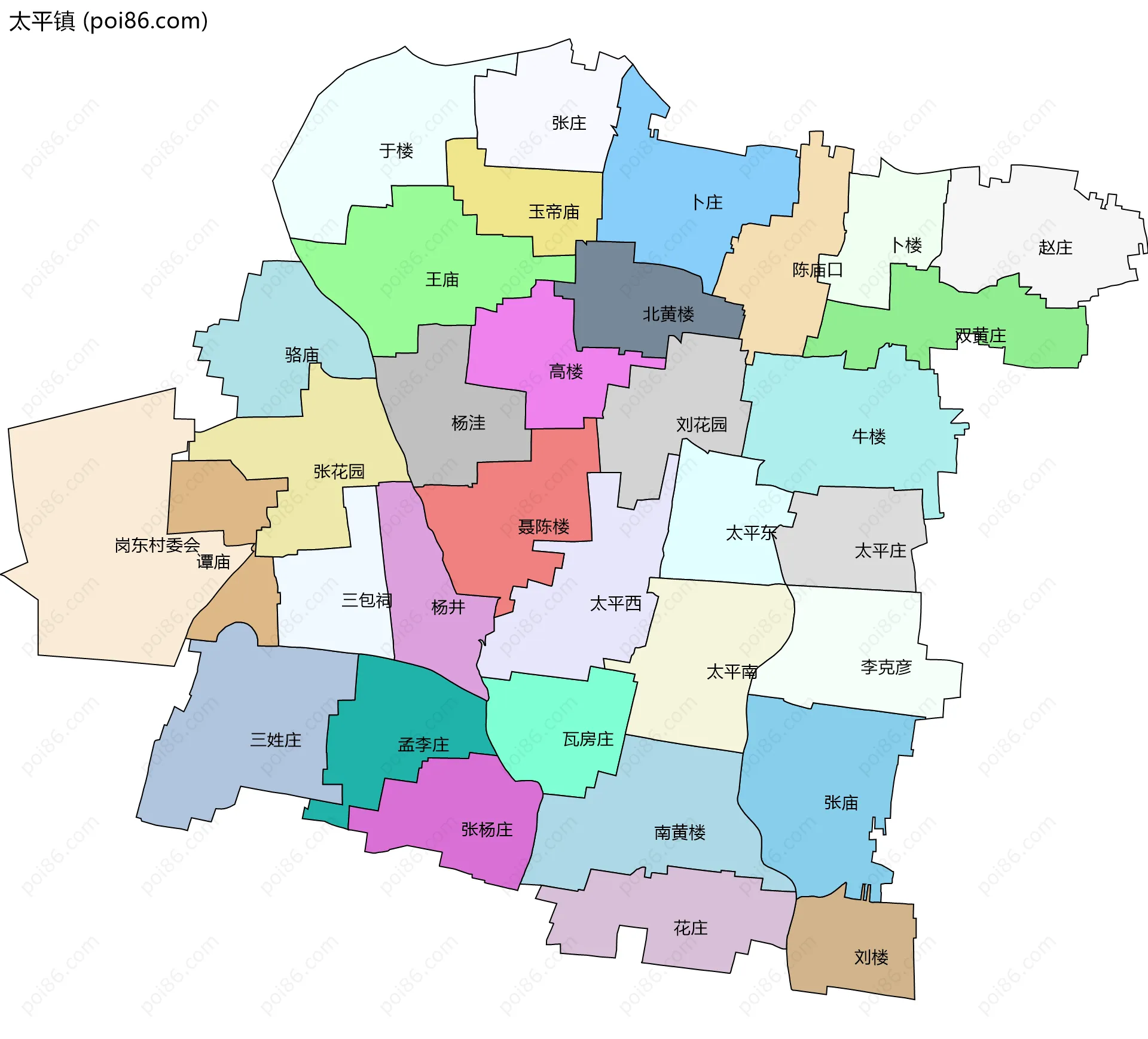 太平镇边界地图(五级行政区划)