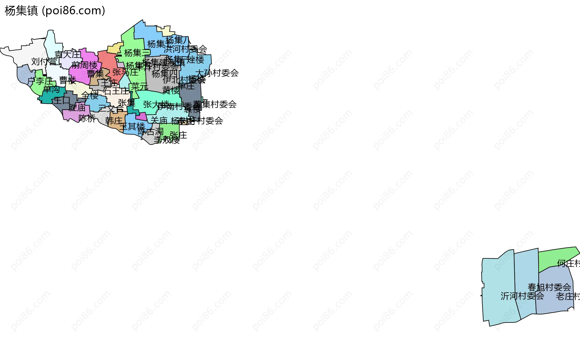 杨集镇边界地图(五级行政区划)