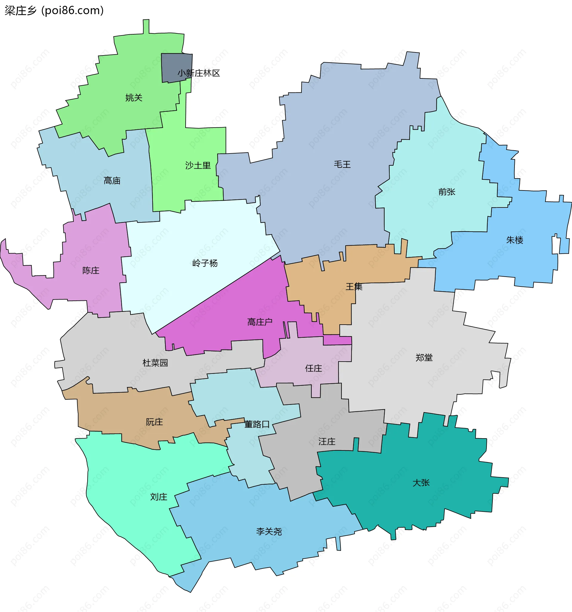 梁庄乡边界地图(五级行政区划)