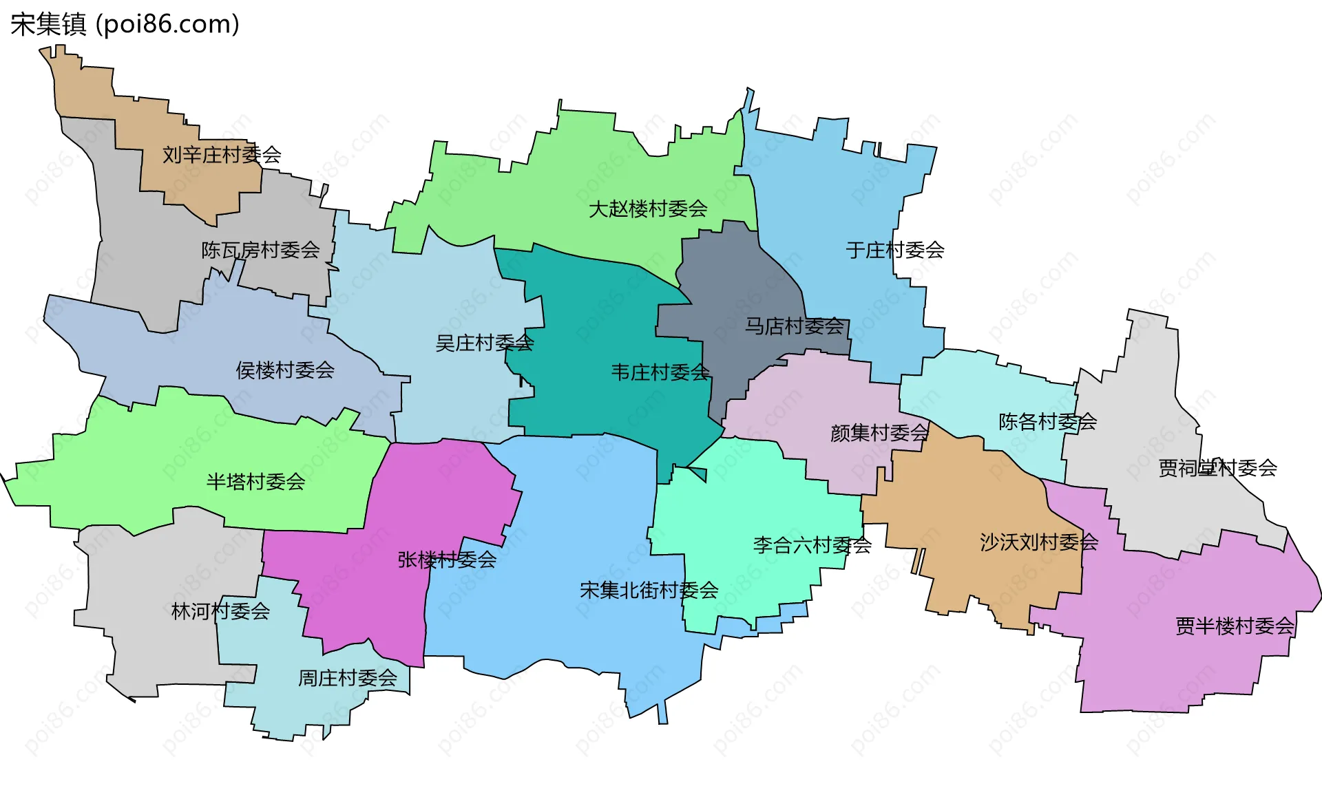 宋集镇边界地图(五级行政区划)