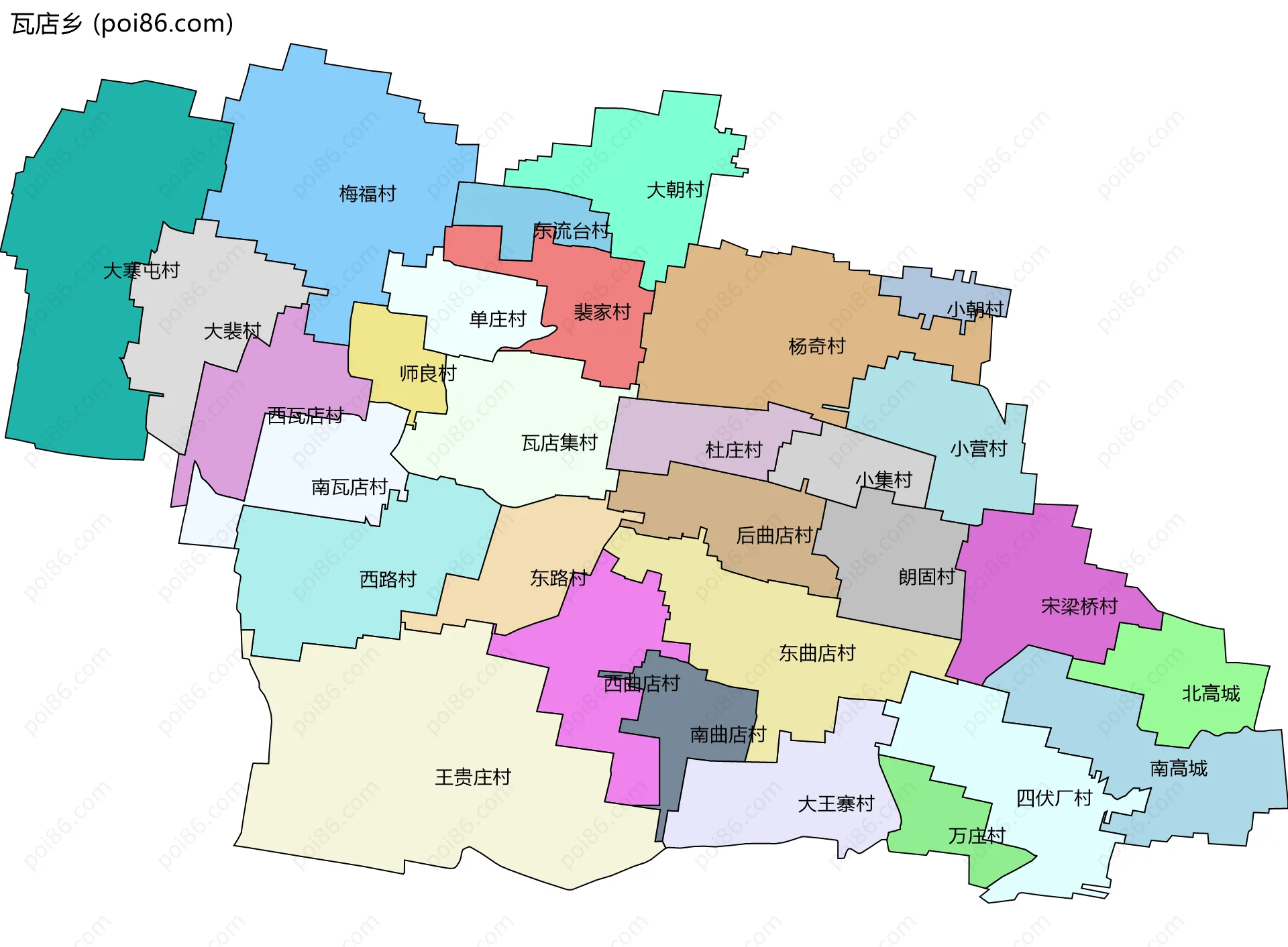 瓦店乡边界地图(五级行政区划)