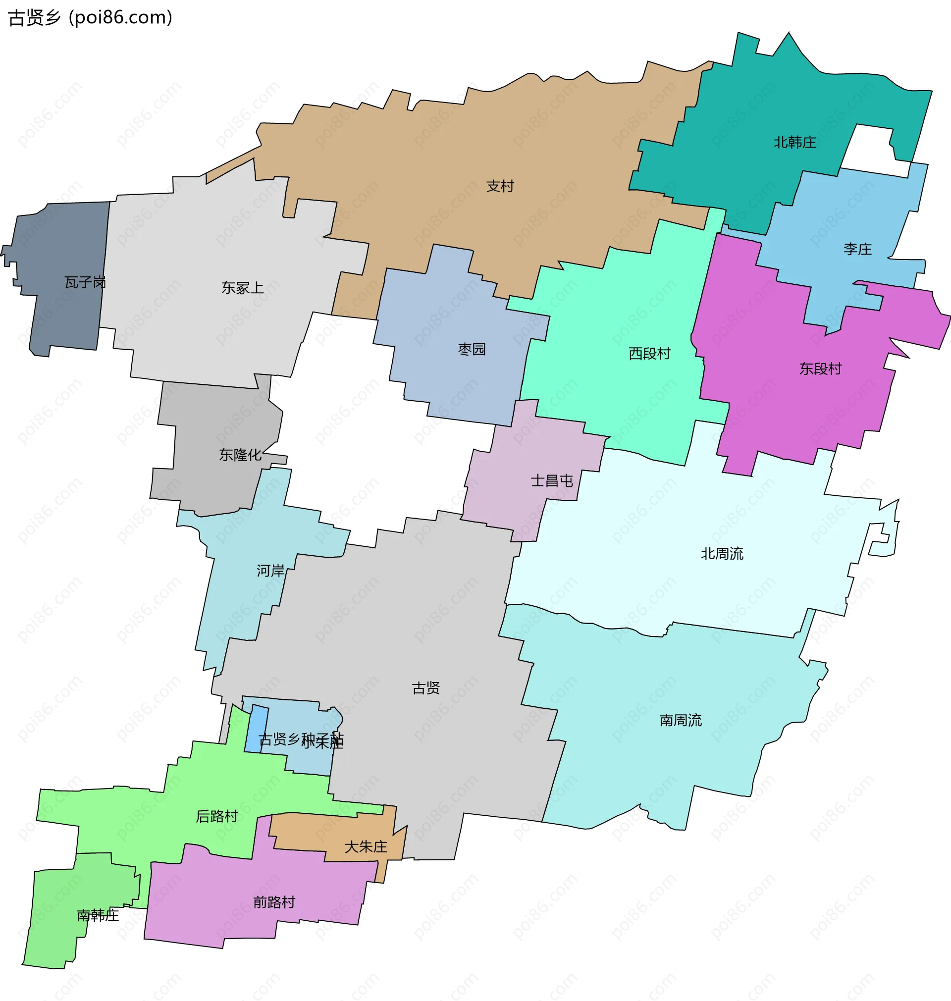 古贤乡边界地图(五级行政区划)