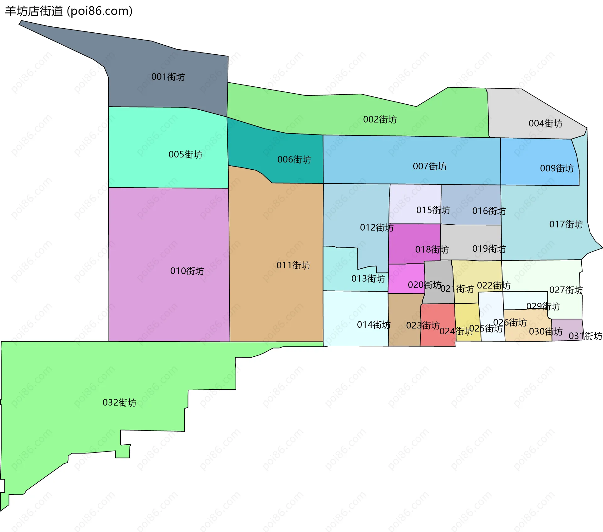羊坊店街道边界地图(五级行政区划)
