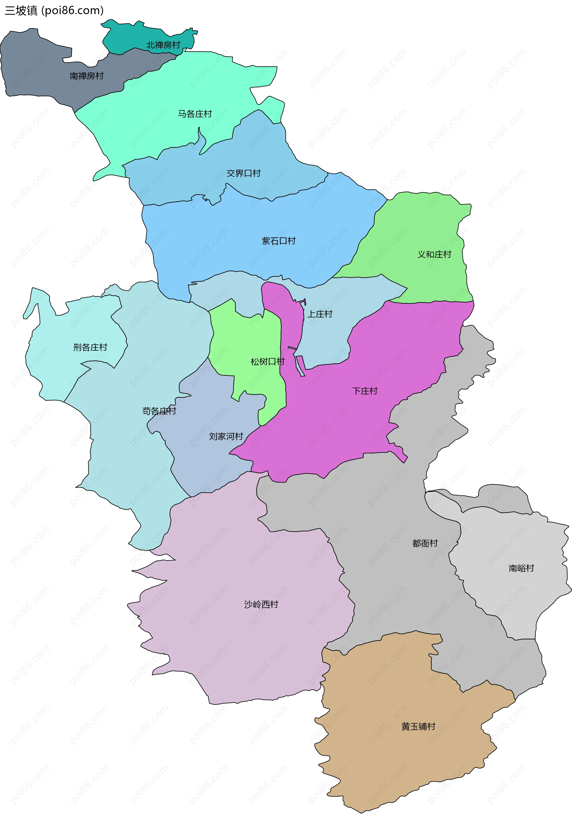 三坡镇边界地图(五级行政区划)