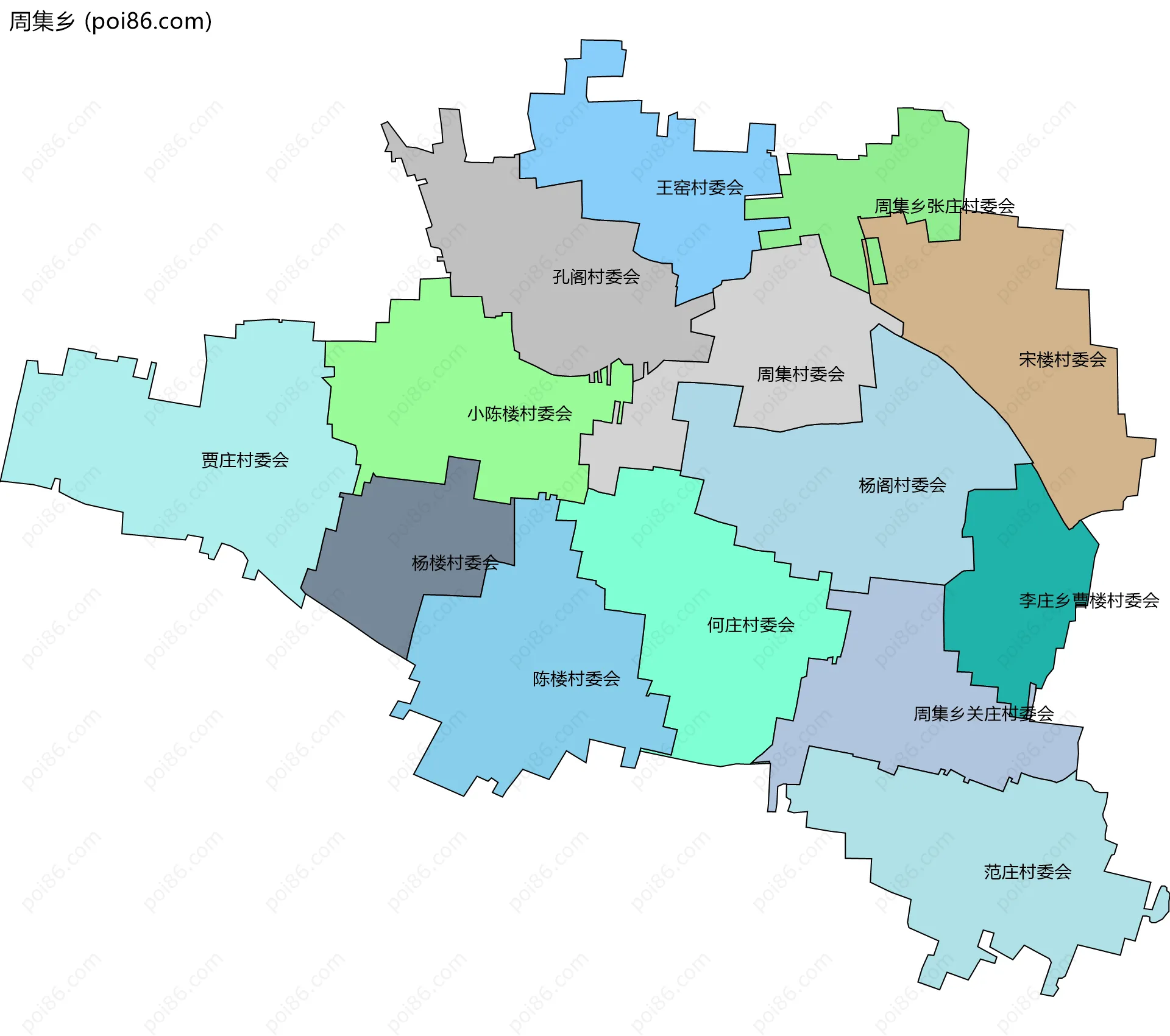 周集乡边界地图(五级行政区划)