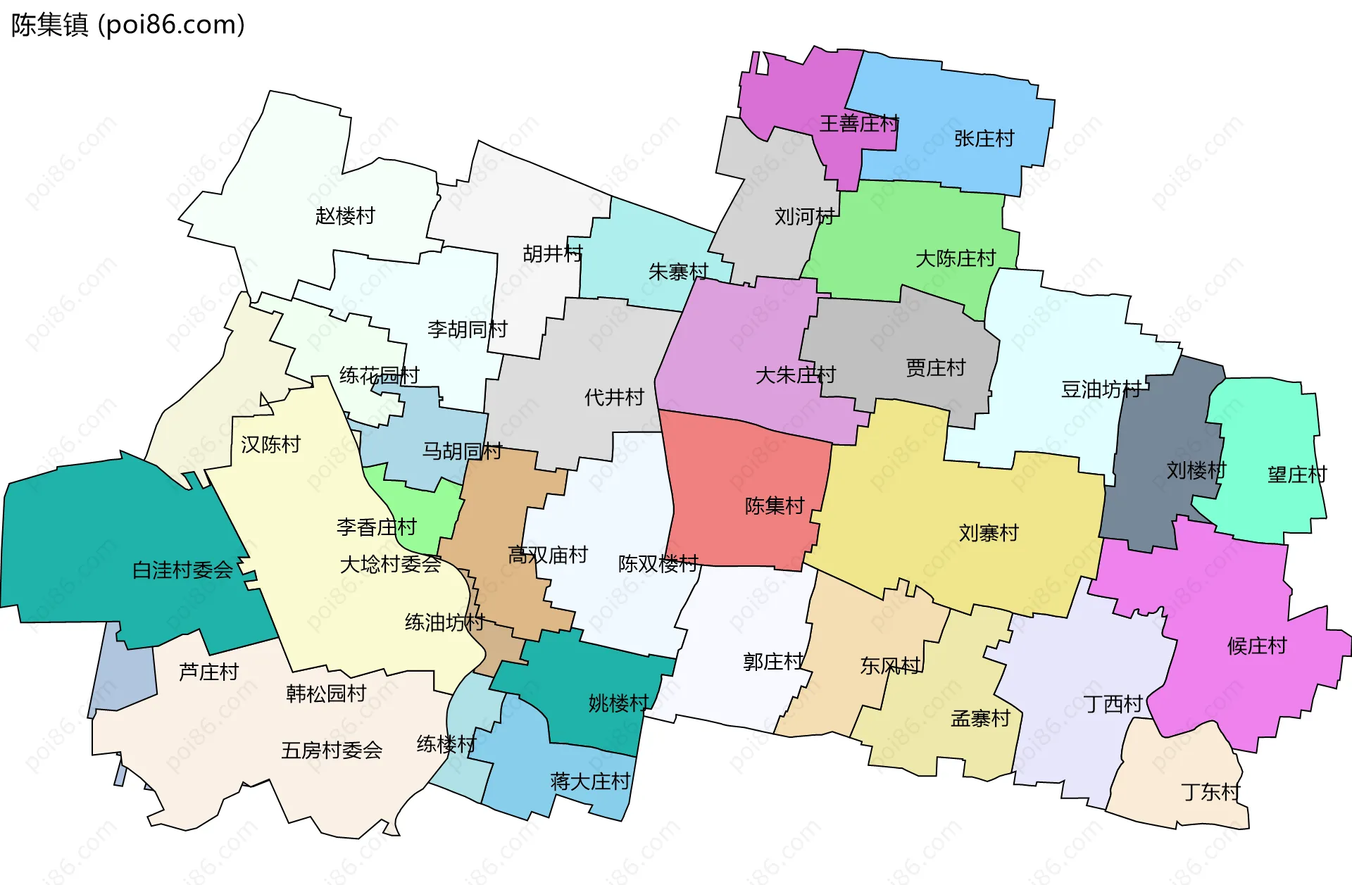 陈集镇边界地图(五级行政区划)