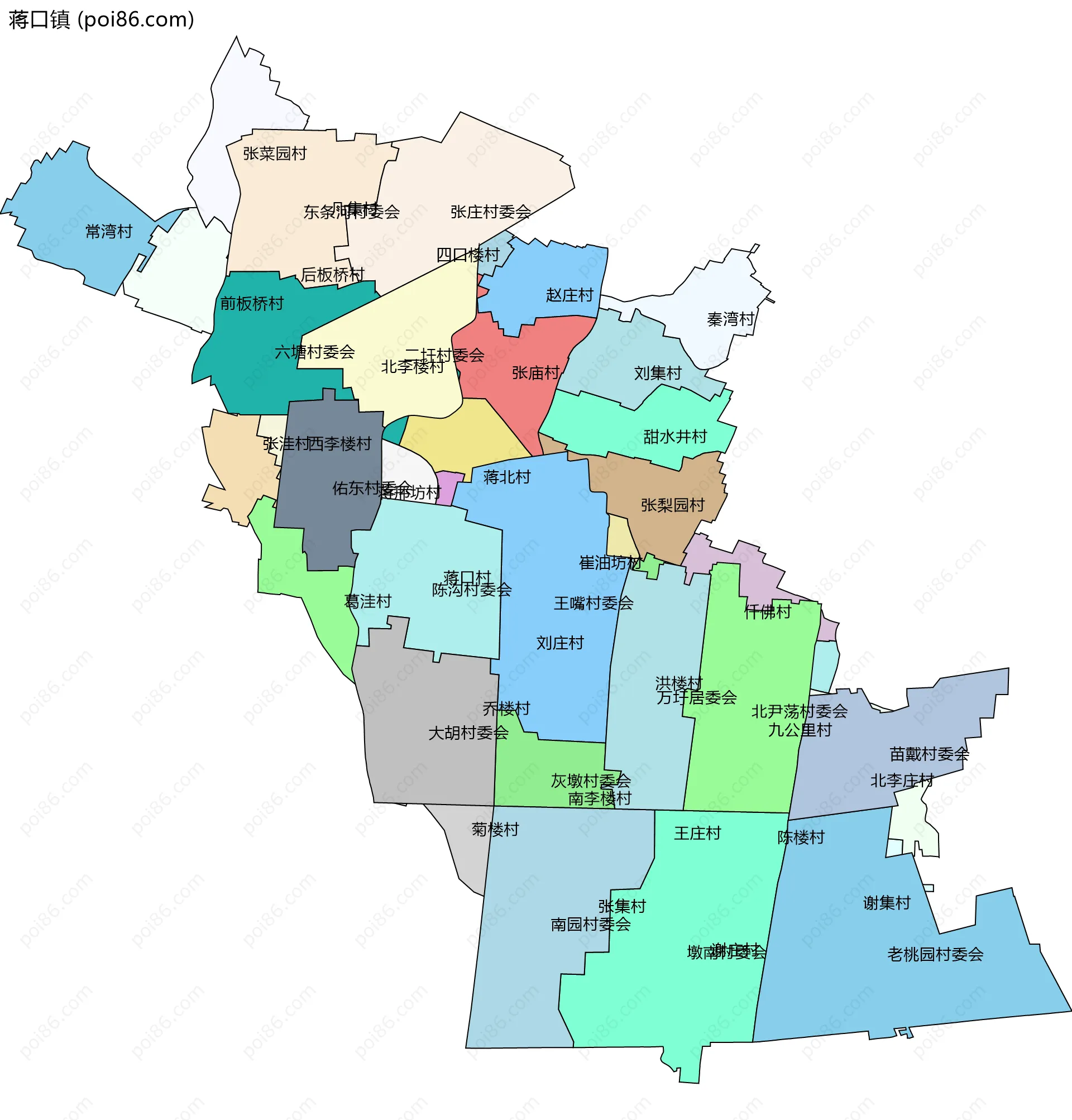 蒋口镇边界地图(五级行政区划)