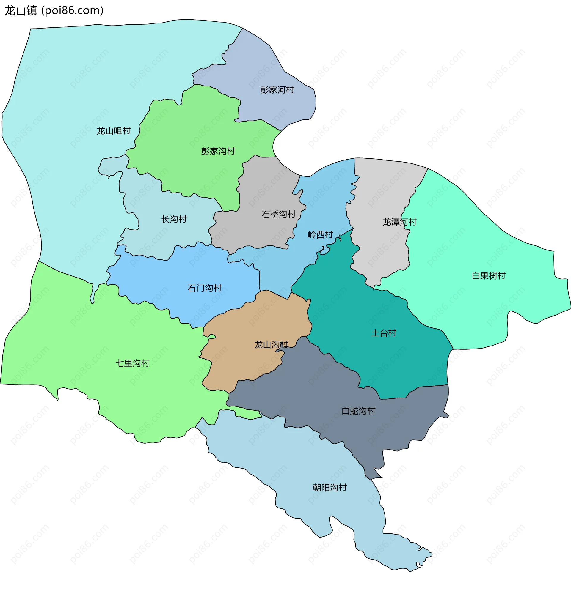 龙山镇边界地图(五级行政区划)