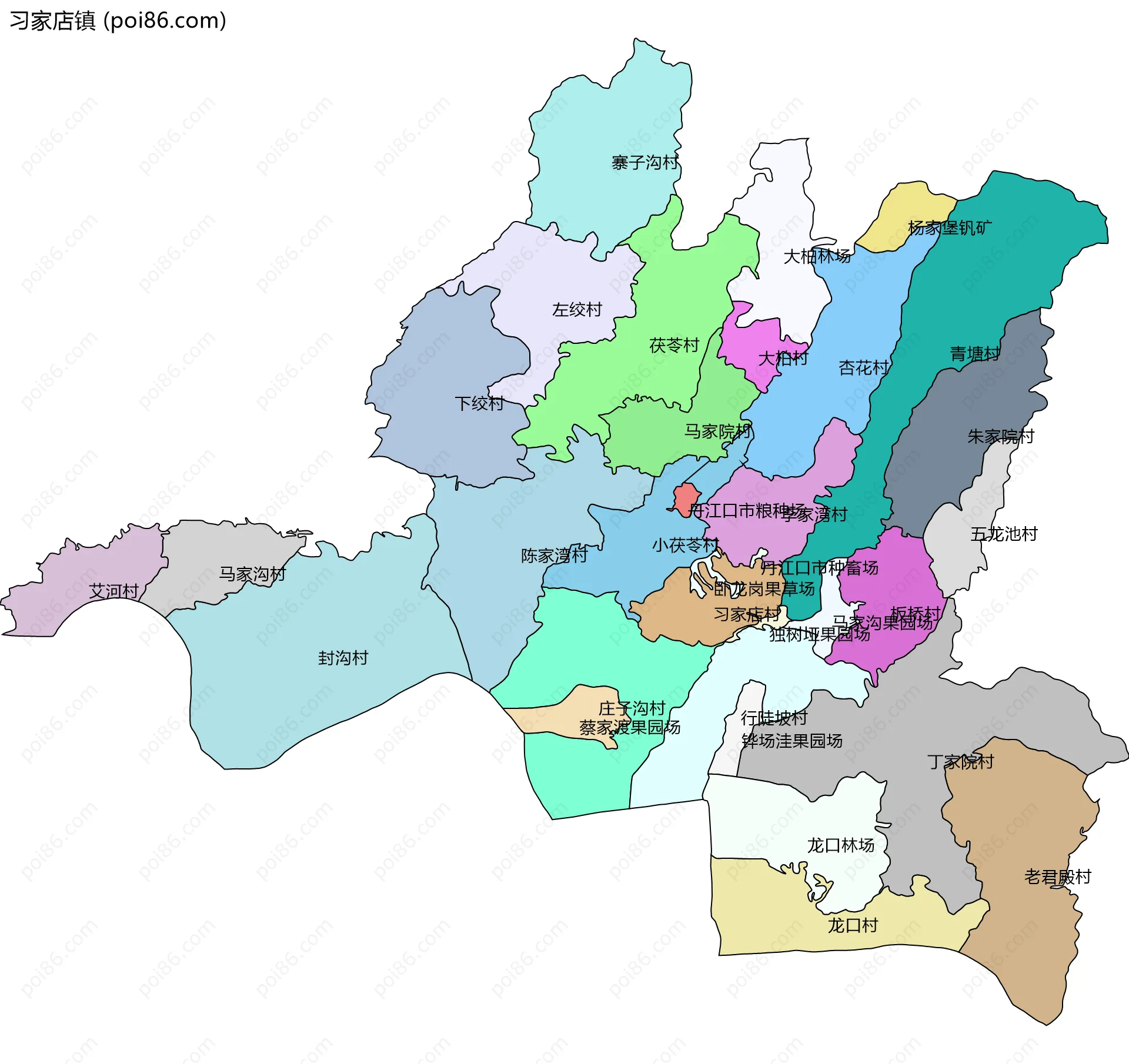 习家店镇边界地图(五级行政区划)