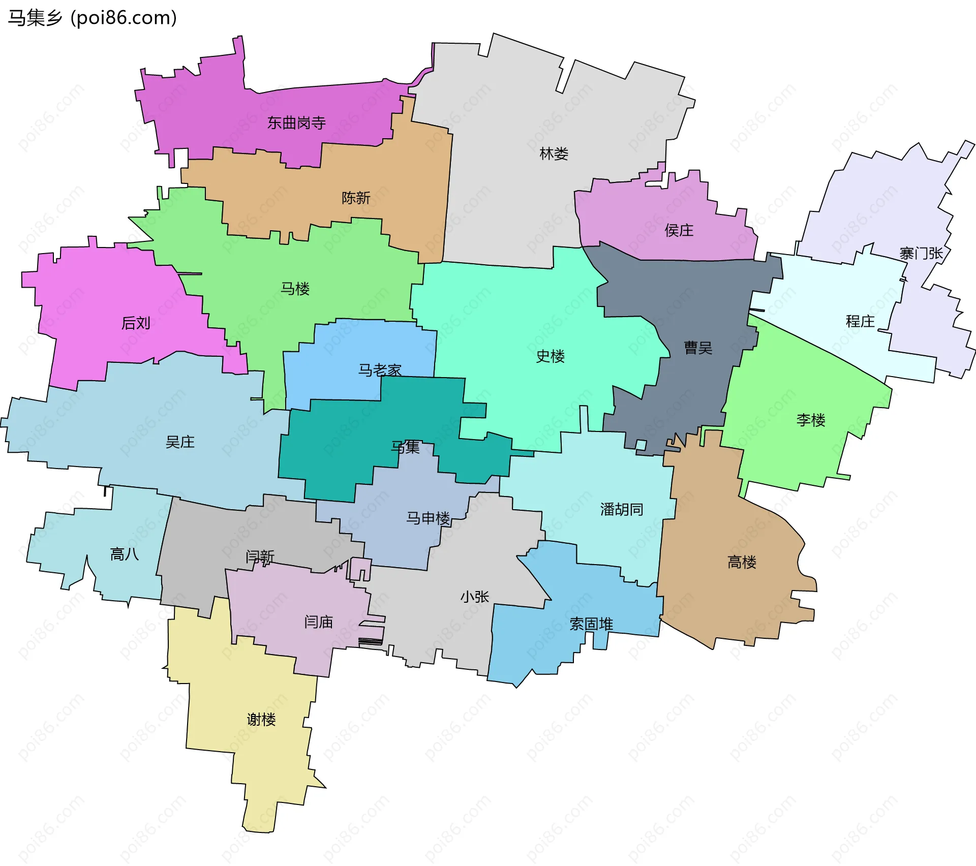 马集乡边界地图(五级行政区划)