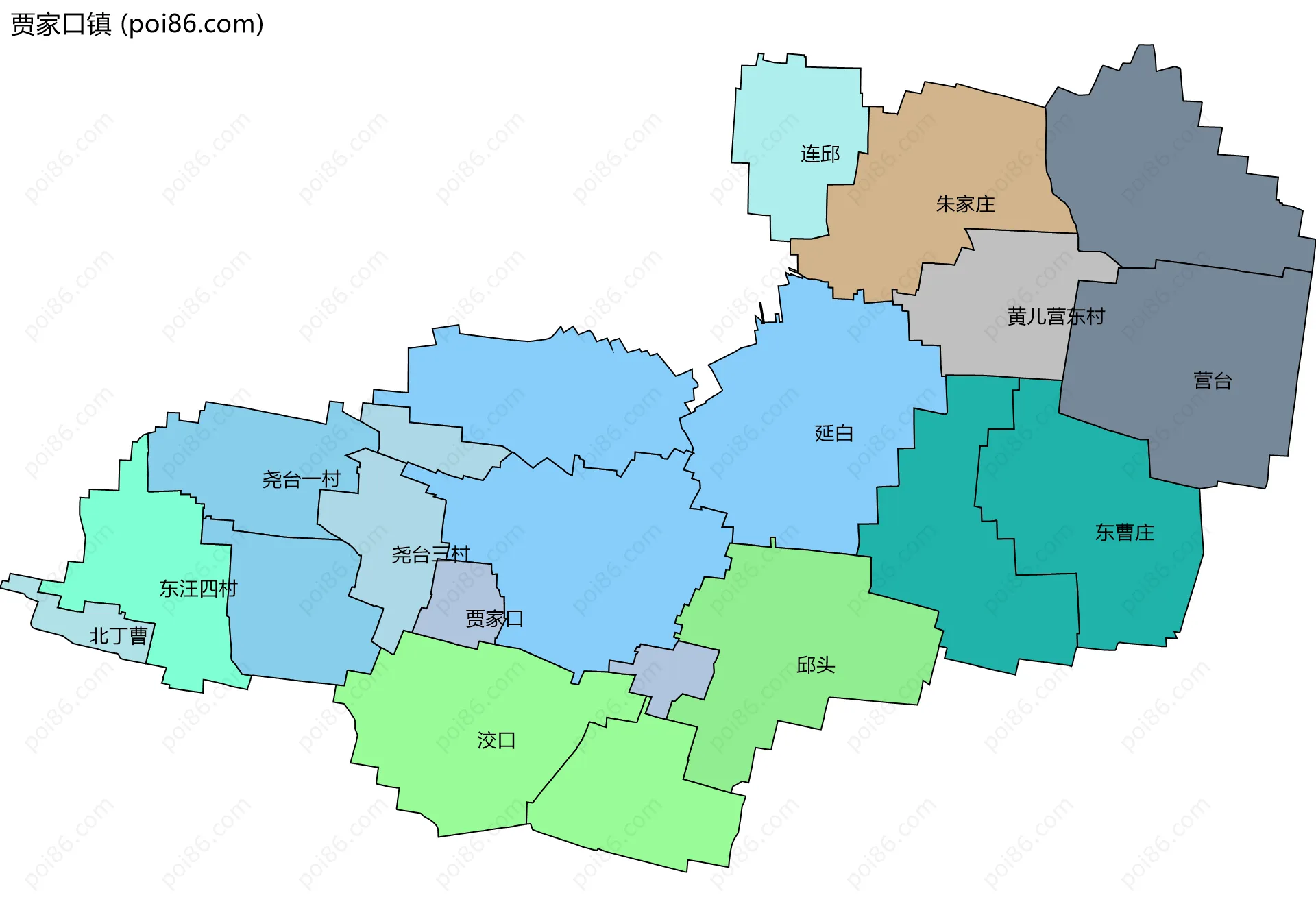 贾家口镇边界地图(五级行政区划)
