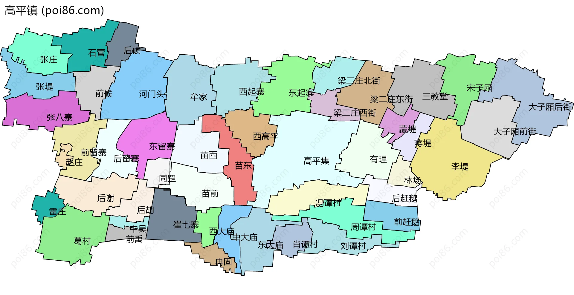 高平镇边界地图(五级行政区划)