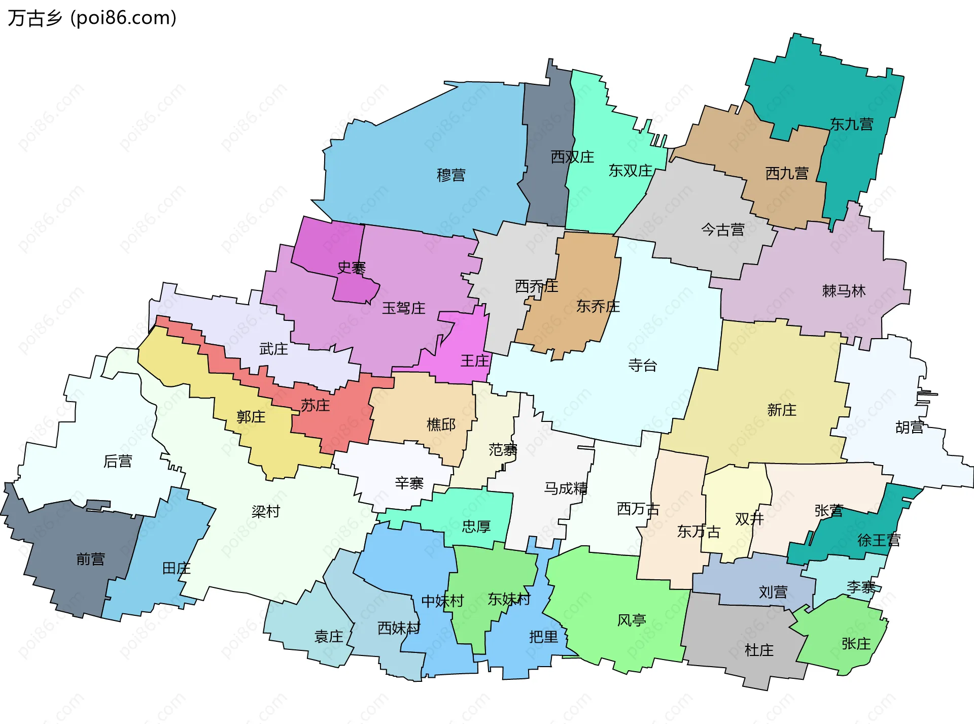 万古乡边界地图(五级行政区划)