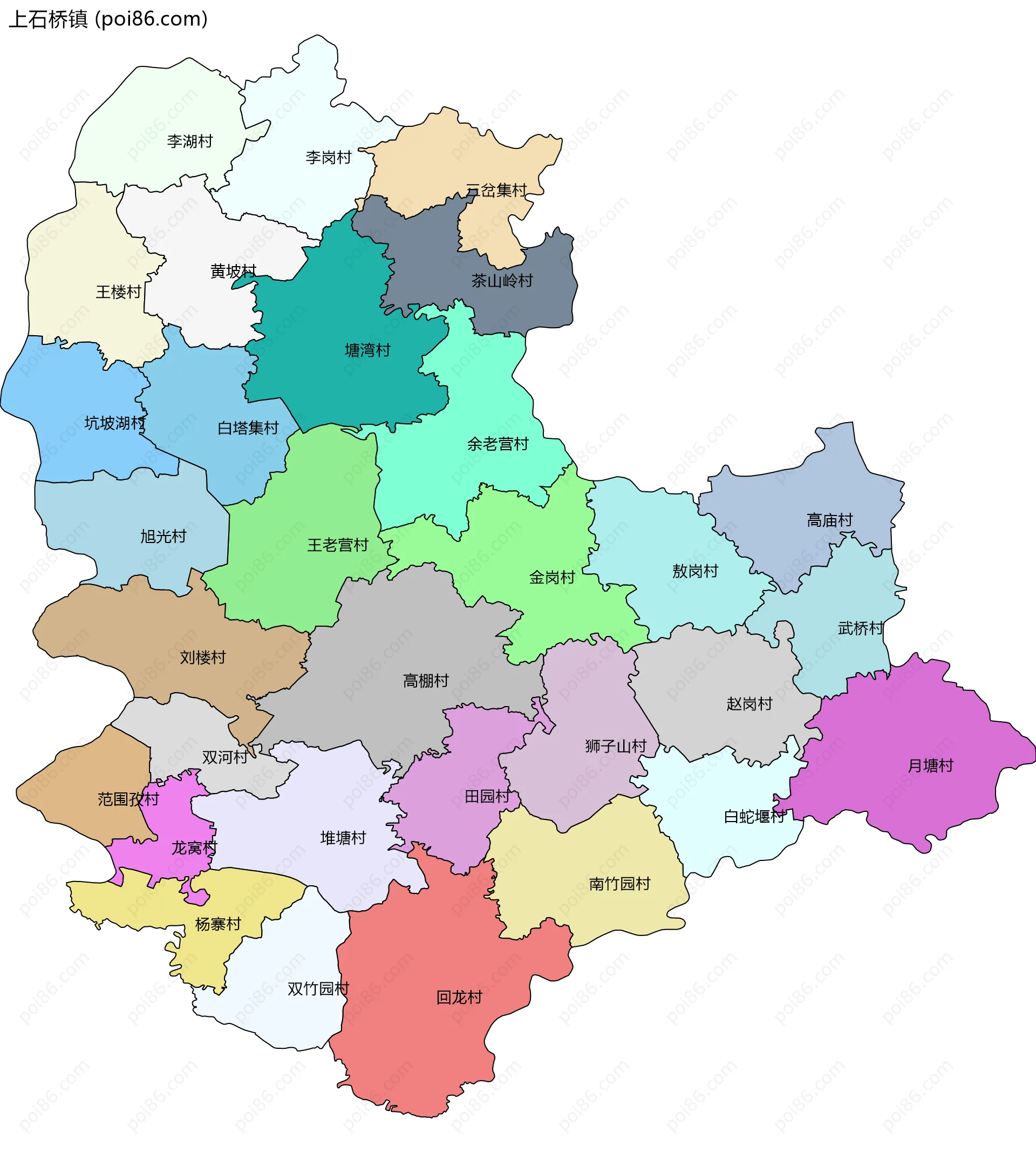 上石桥镇边界地图(五级行政区划)