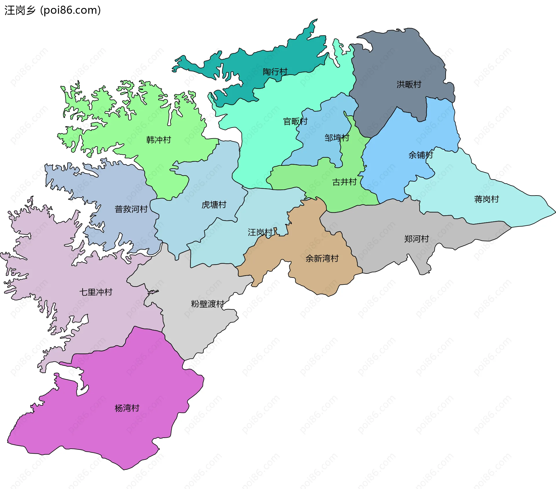汪岗乡边界地图(五级行政区划)