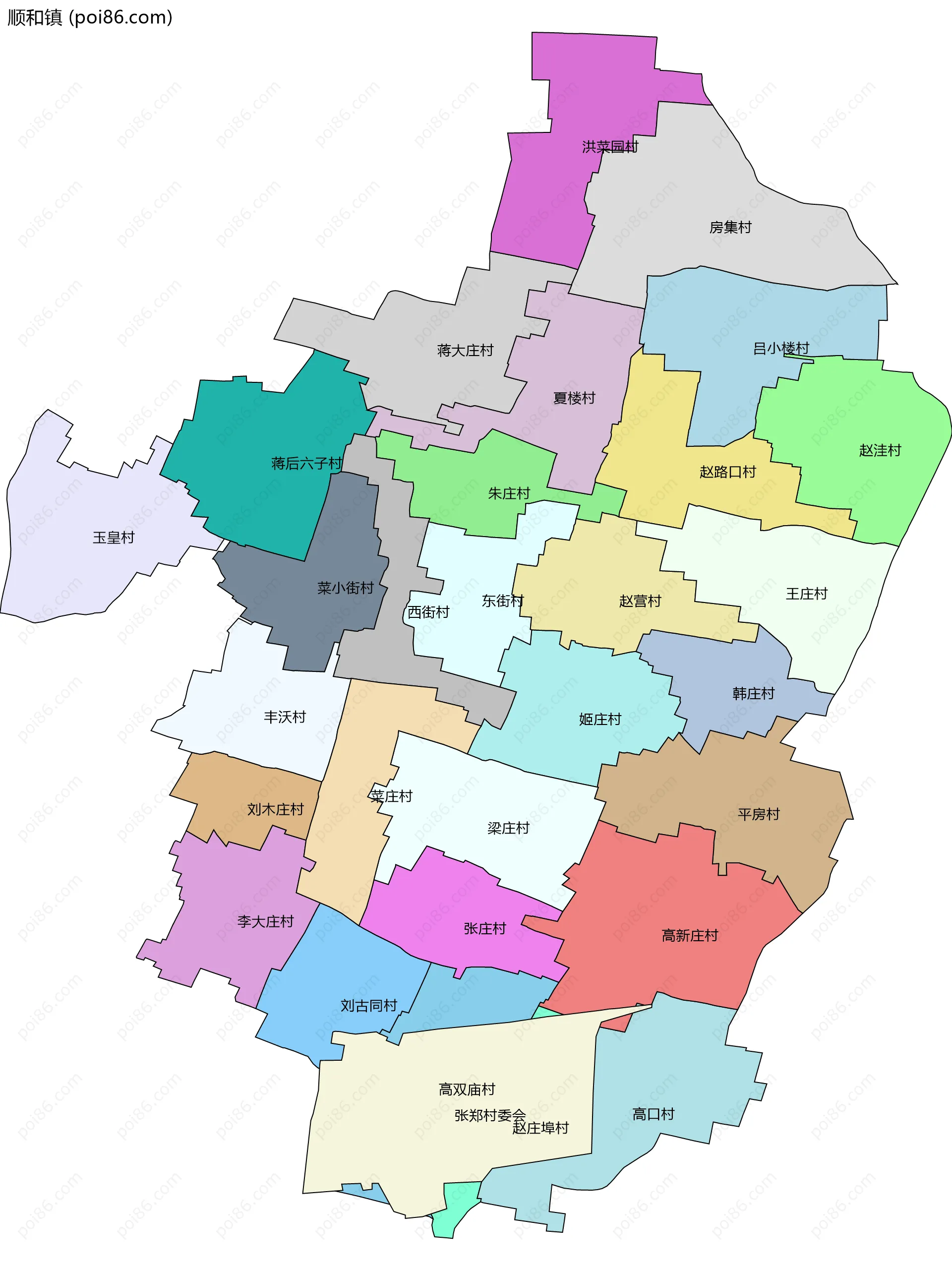 顺和镇边界地图(五级行政区划)