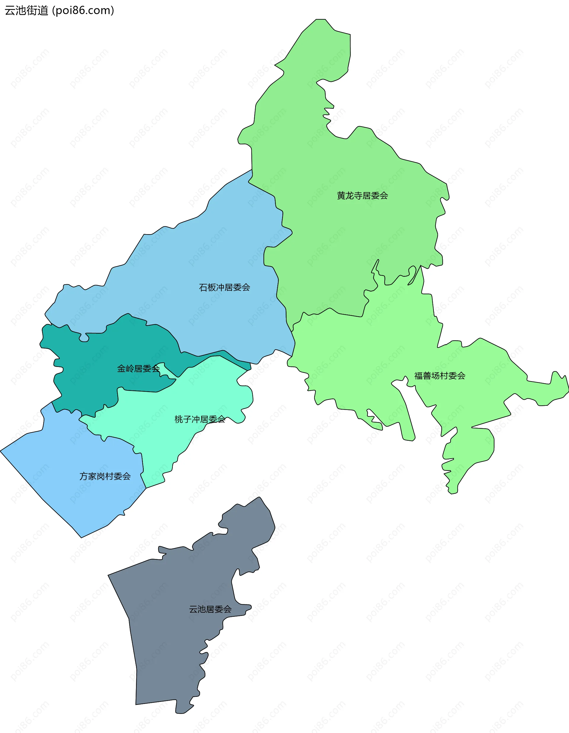 云池街道边界地图(五级行政区划)