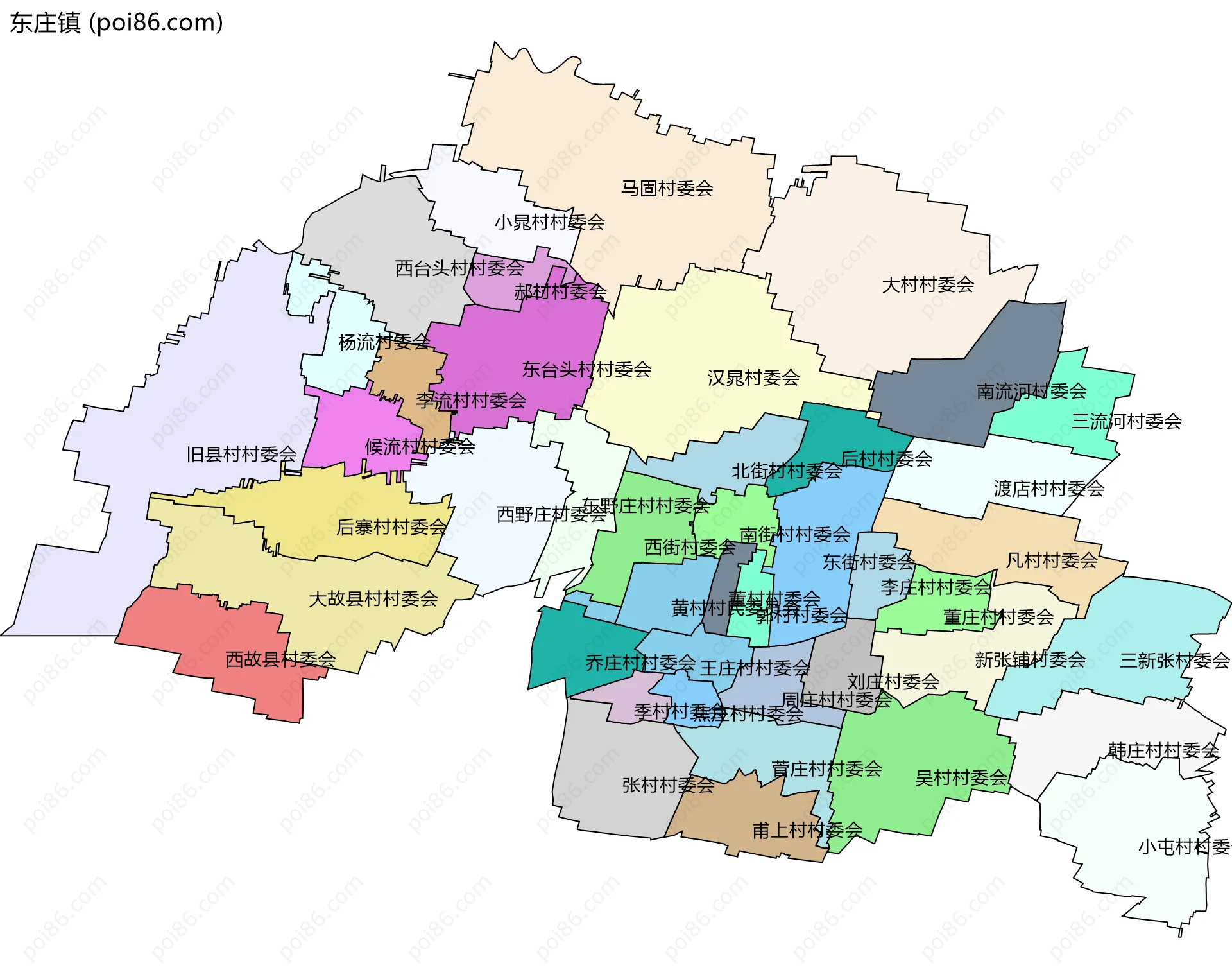 东庄镇边界地图(五级行政区划)