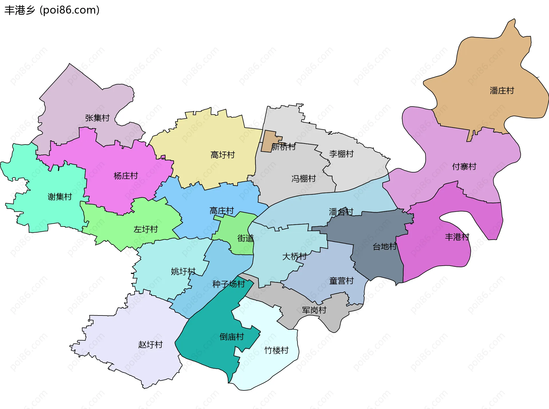 丰港乡边界地图(五级行政区划)