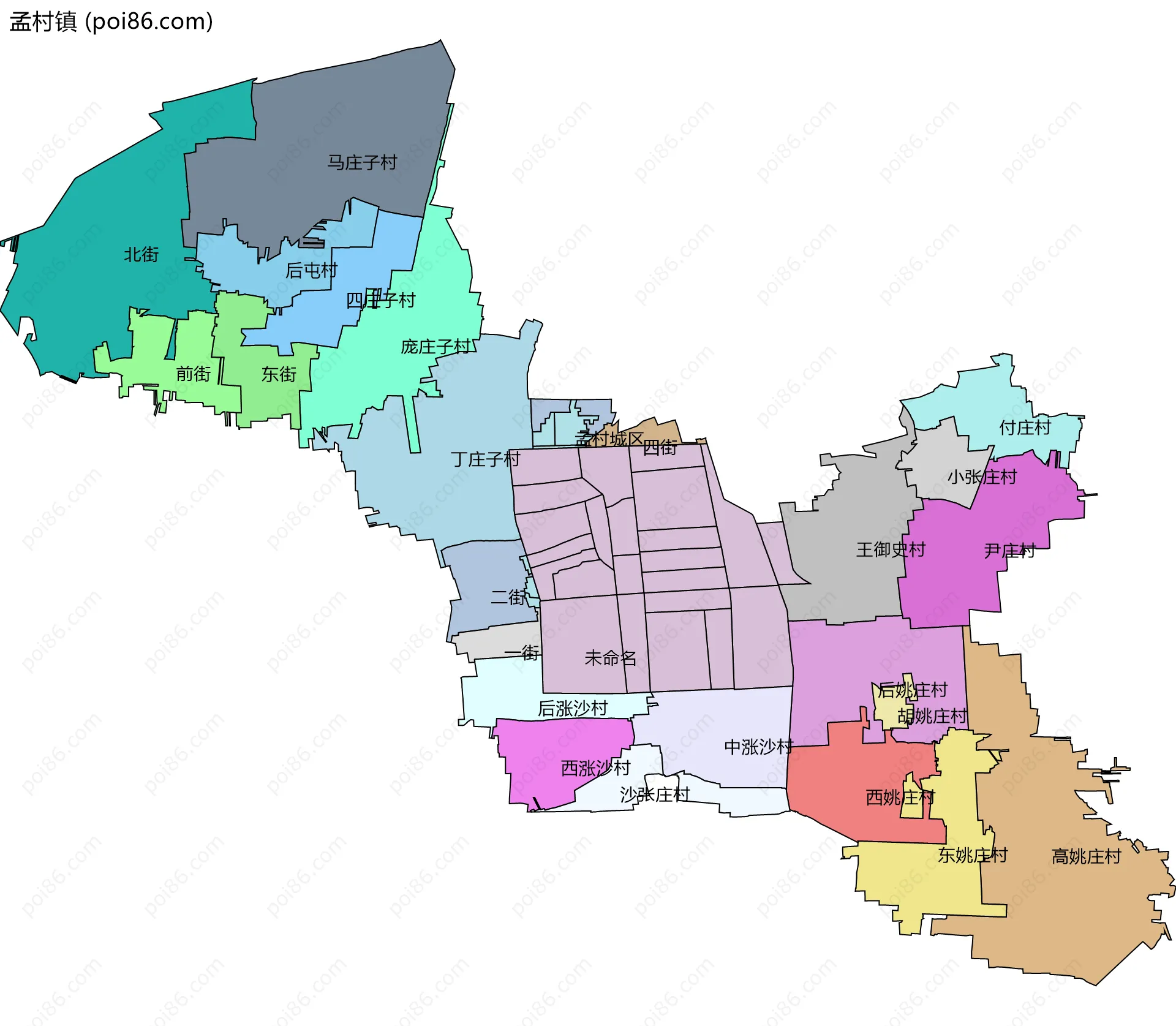 孟村镇边界地图(五级行政区划)