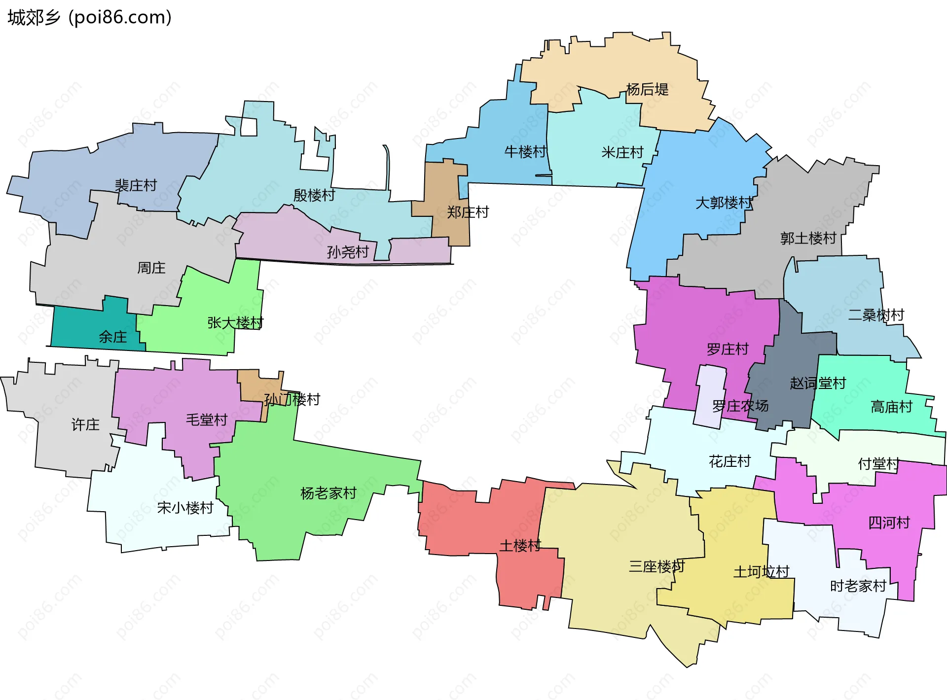 城郊乡边界地图(五级行政区划)