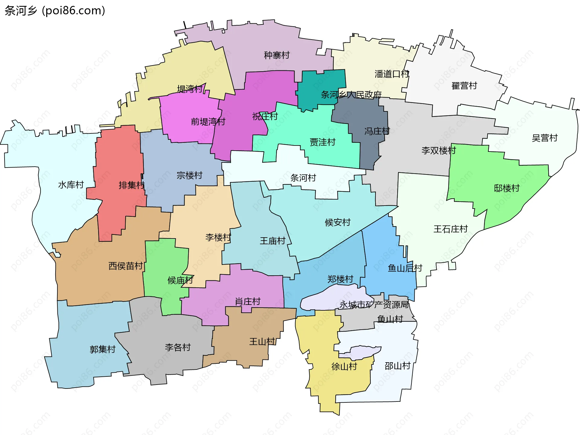 条河乡边界地图(五级行政区划)