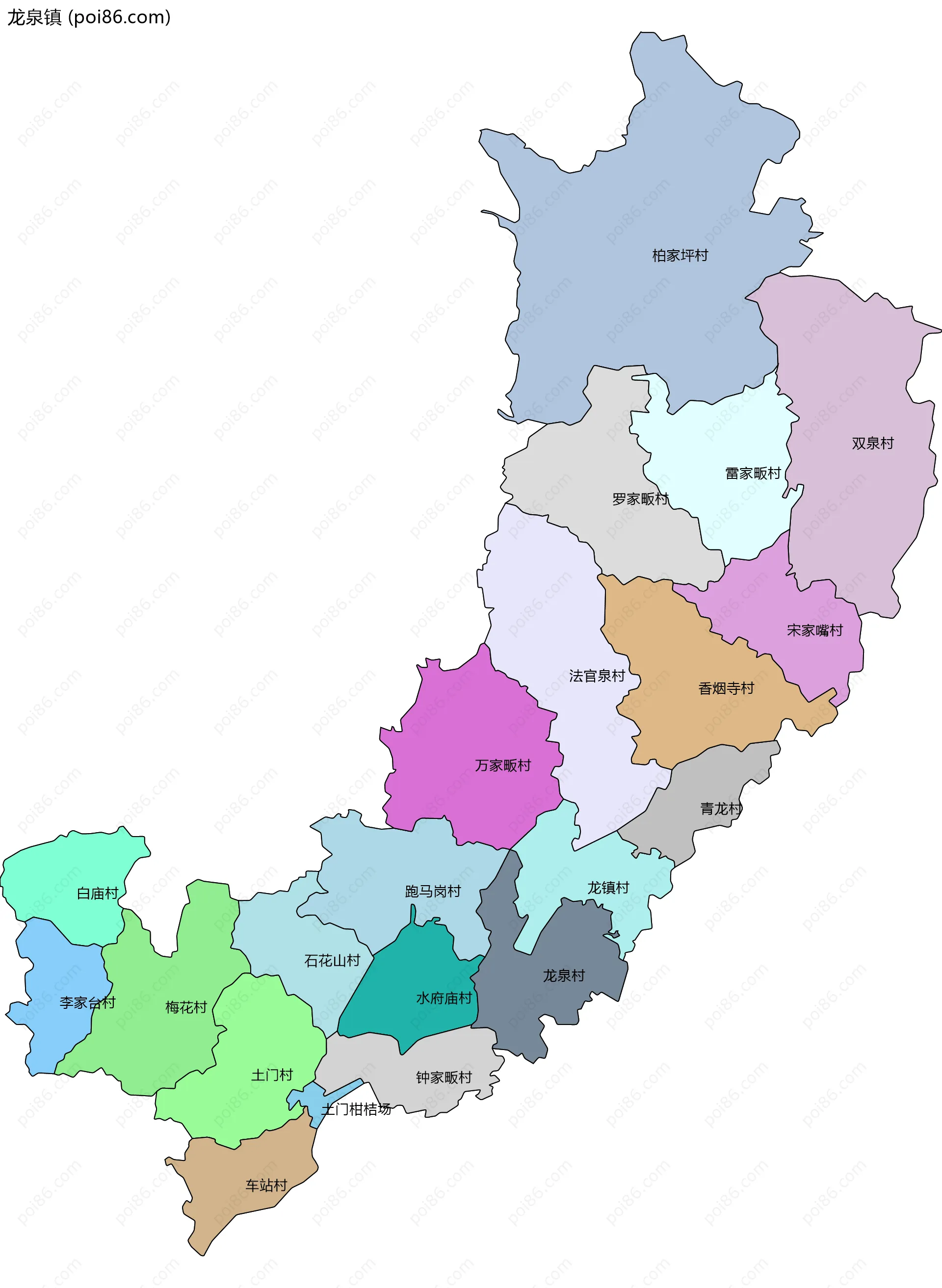 龙泉镇边界地图(五级行政区划)