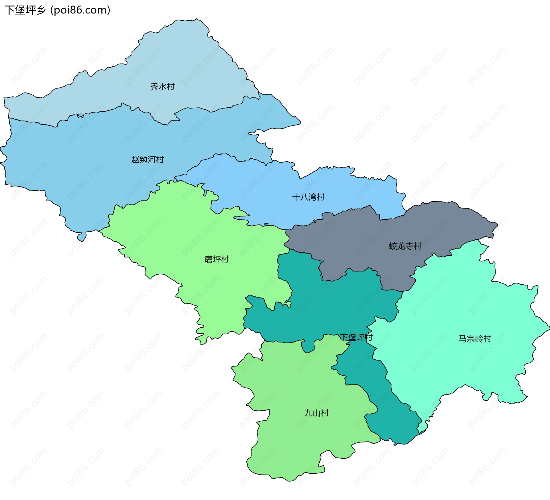下堡坪乡边界地图(五级行政区划)