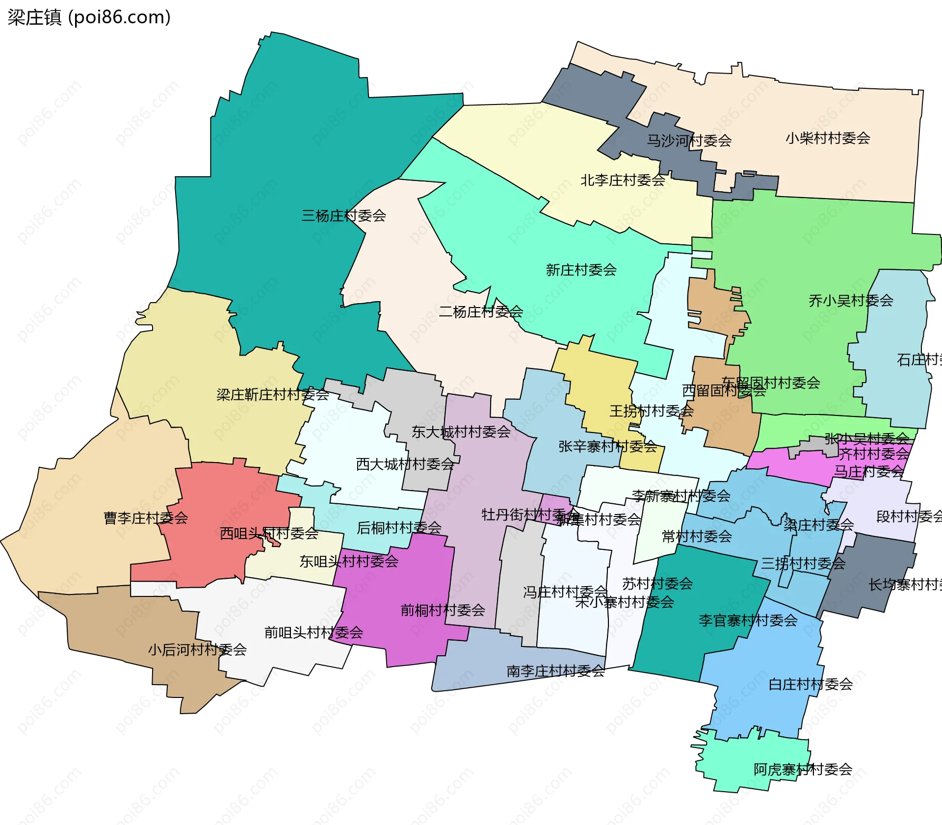 梁庄镇边界地图(五级行政区划)