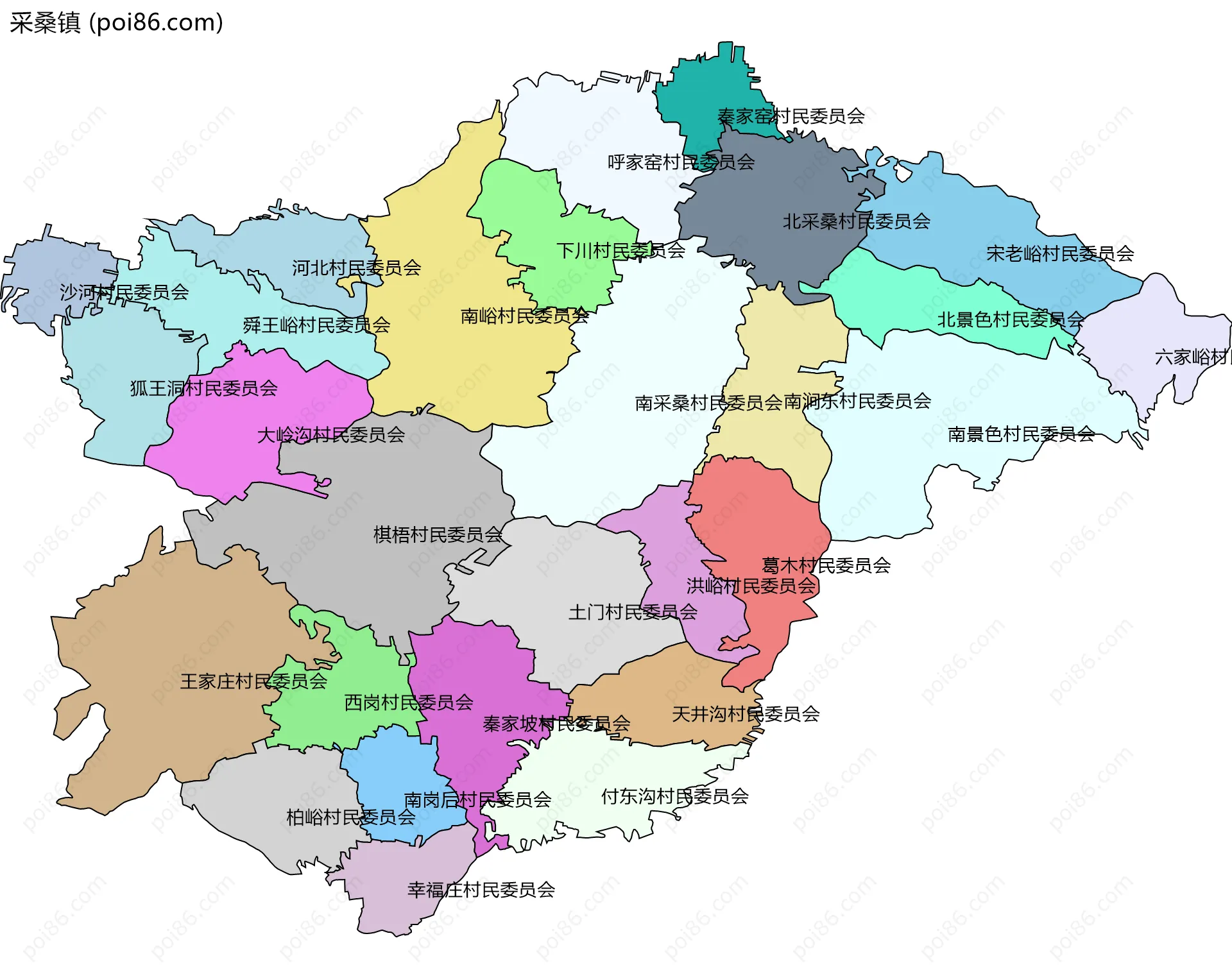 采桑镇边界地图(五级行政区划)