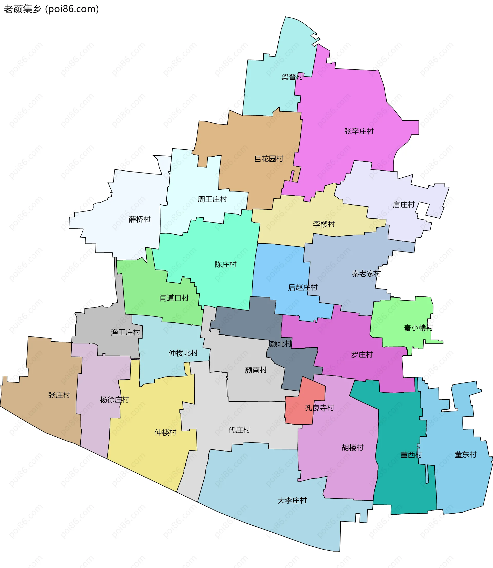 老颜集乡边界地图(五级行政区划)