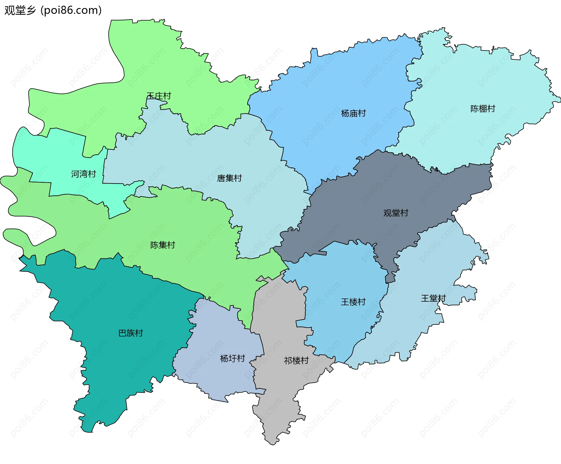 观堂乡边界地图(五级行政区划)