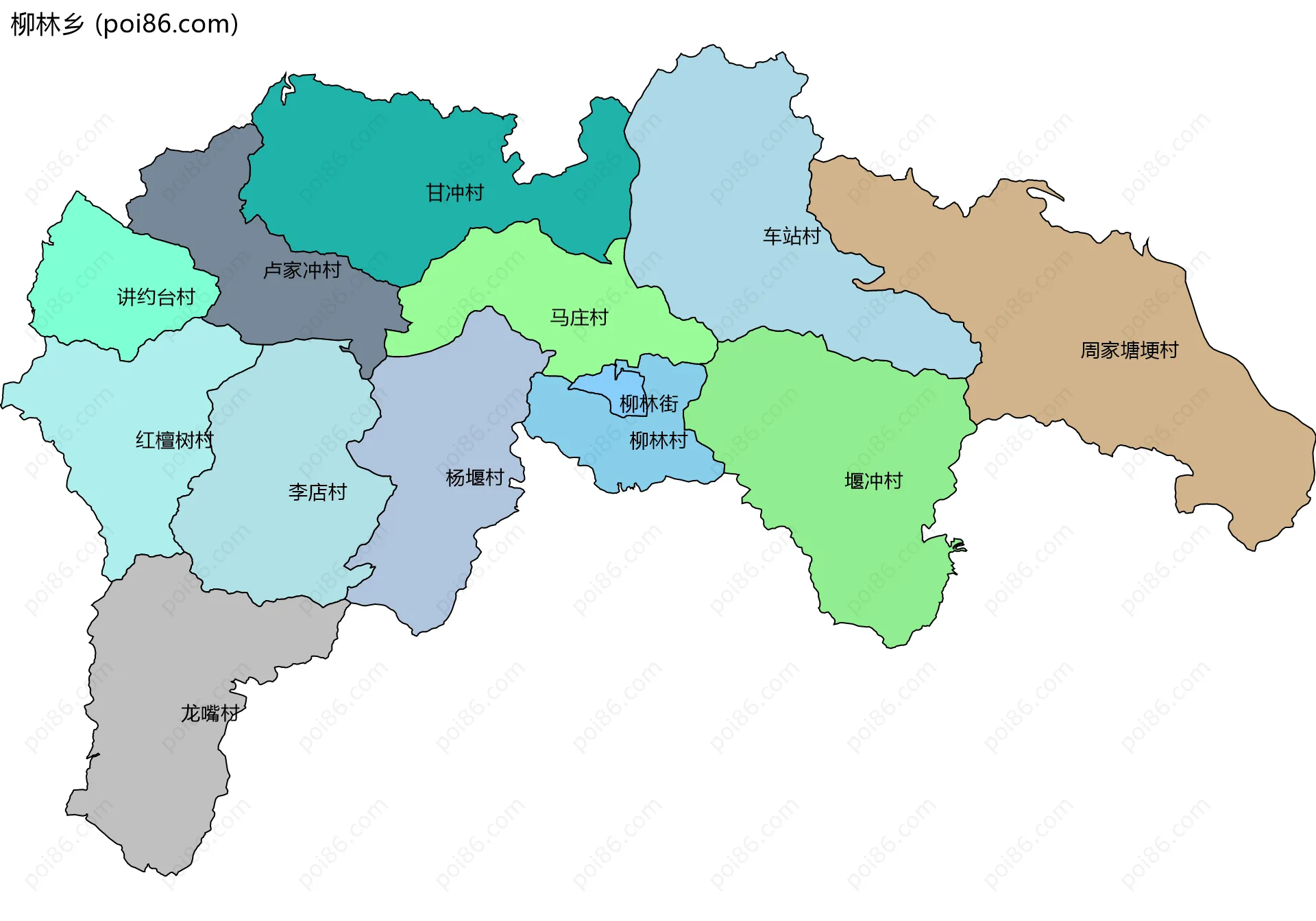 柳林乡边界地图(五级行政区划)