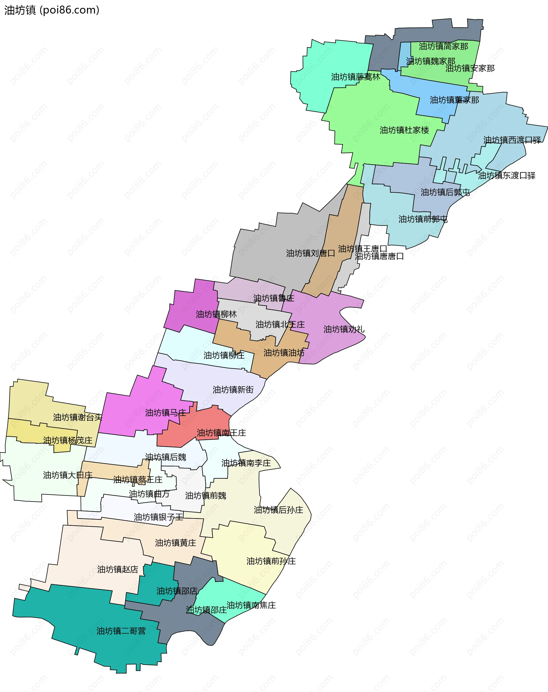 油坊镇边界地图(五级行政区划)