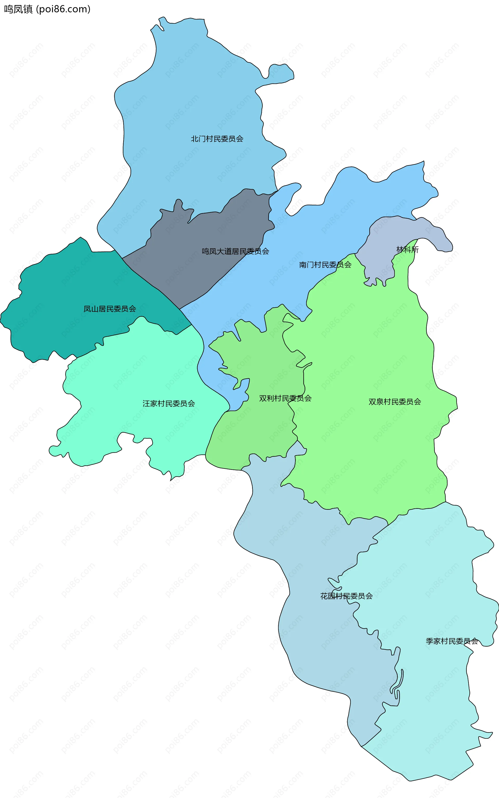 鸣凤镇边界地图(五级行政区划)