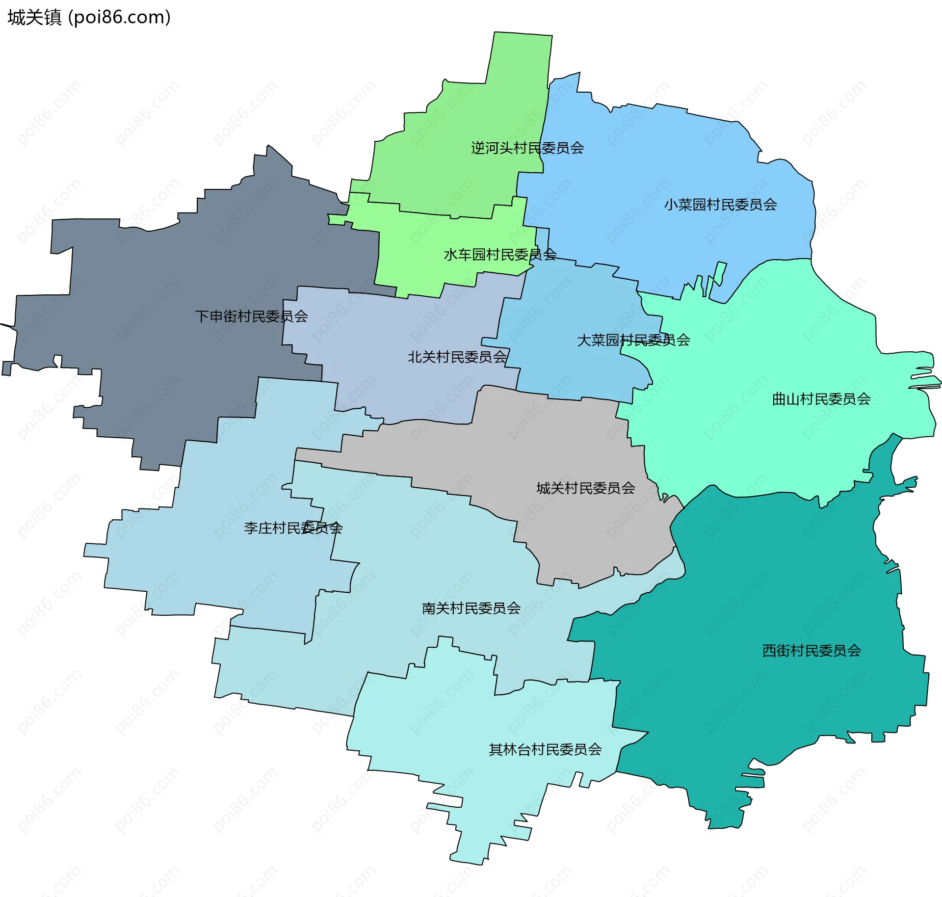 城关镇边界地图(五级行政区划)