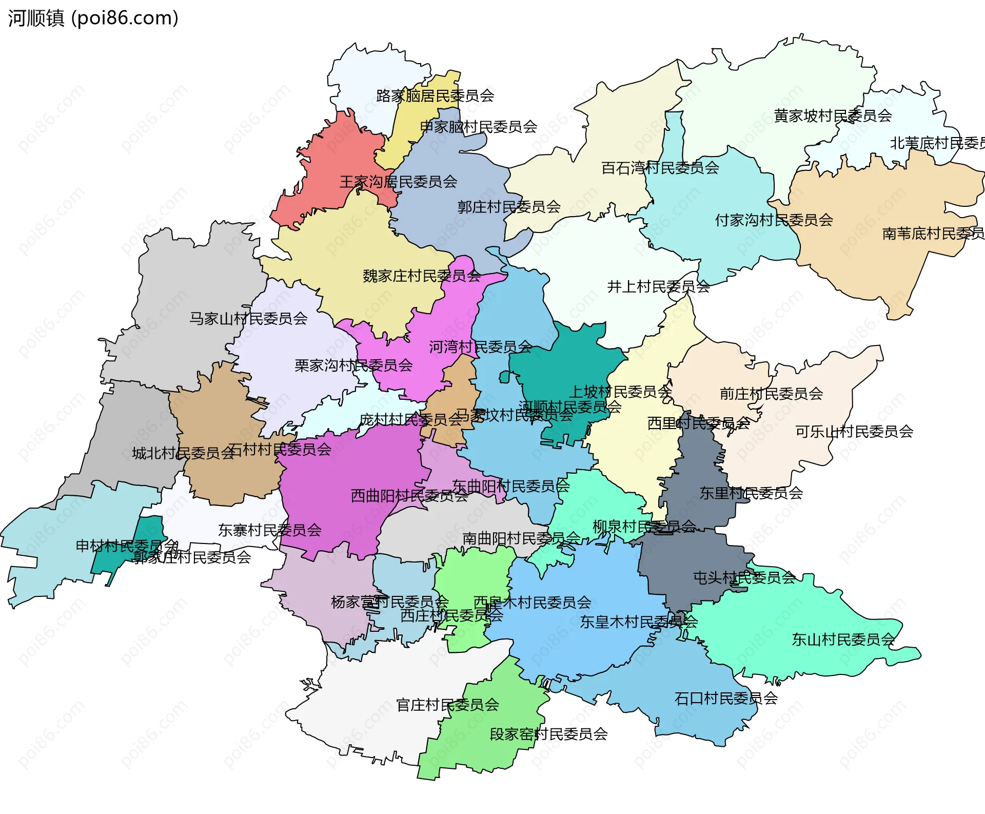 河顺镇边界地图(五级行政区划)