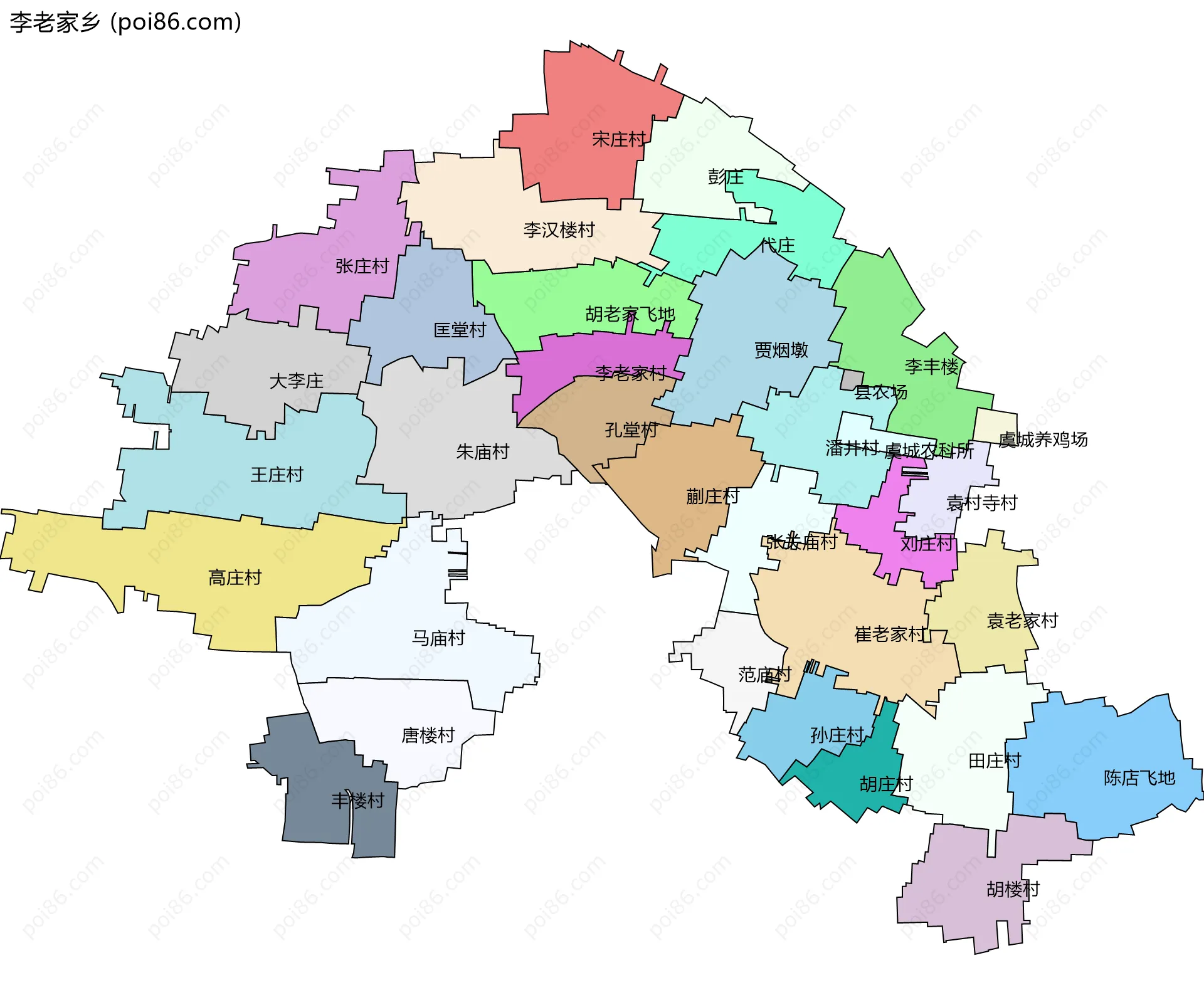 李老家乡边界地图(五级行政区划)