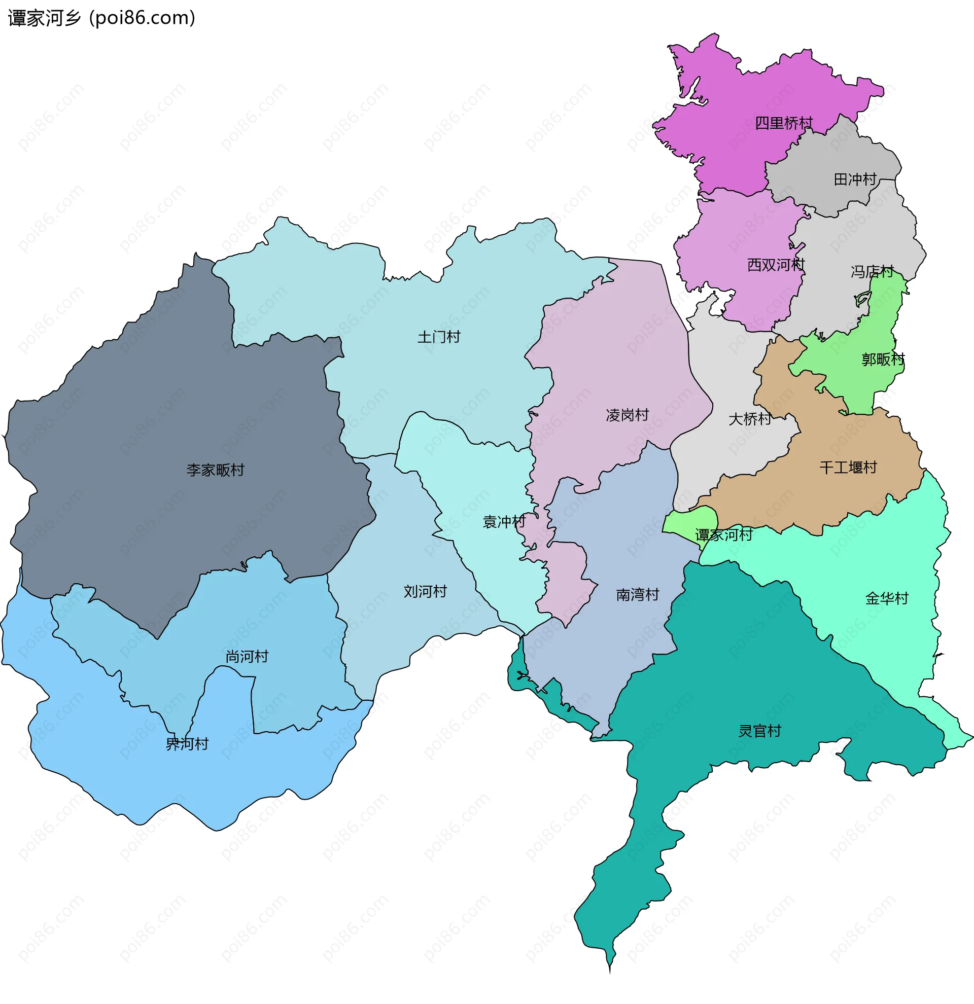 谭家河乡边界地图(五级行政区划)