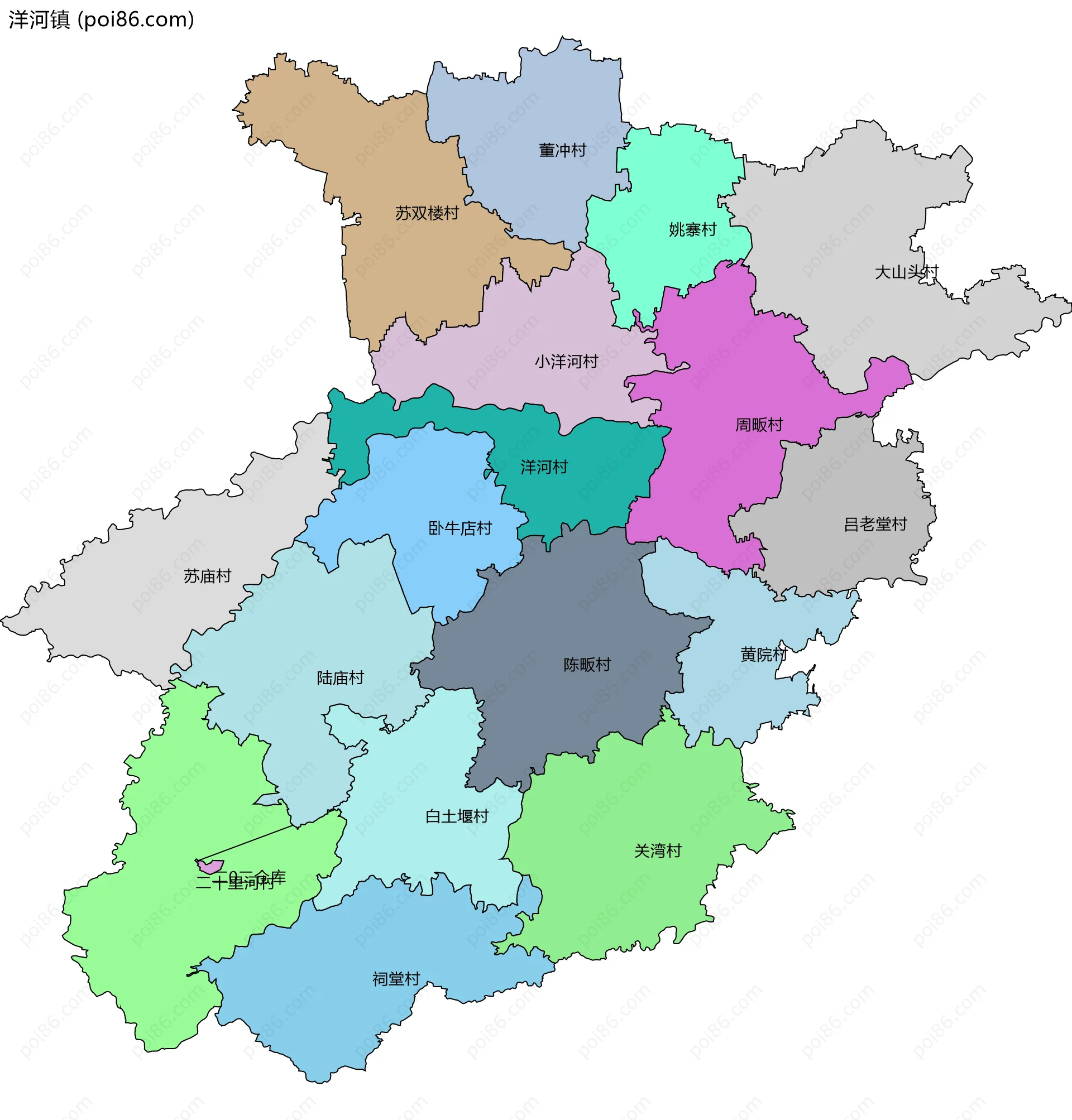 洋河镇边界地图(五级行政区划)