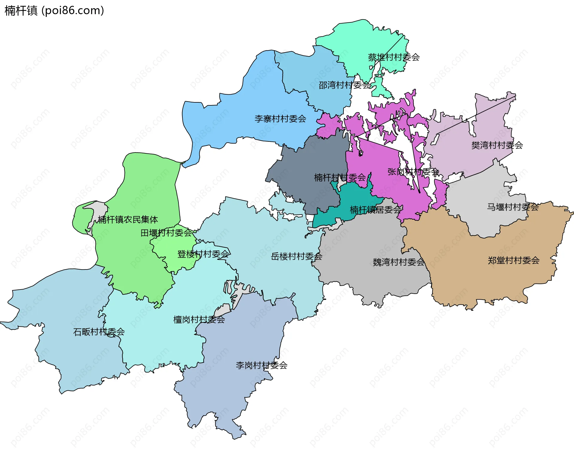 楠杆镇边界地图(五级行政区划)