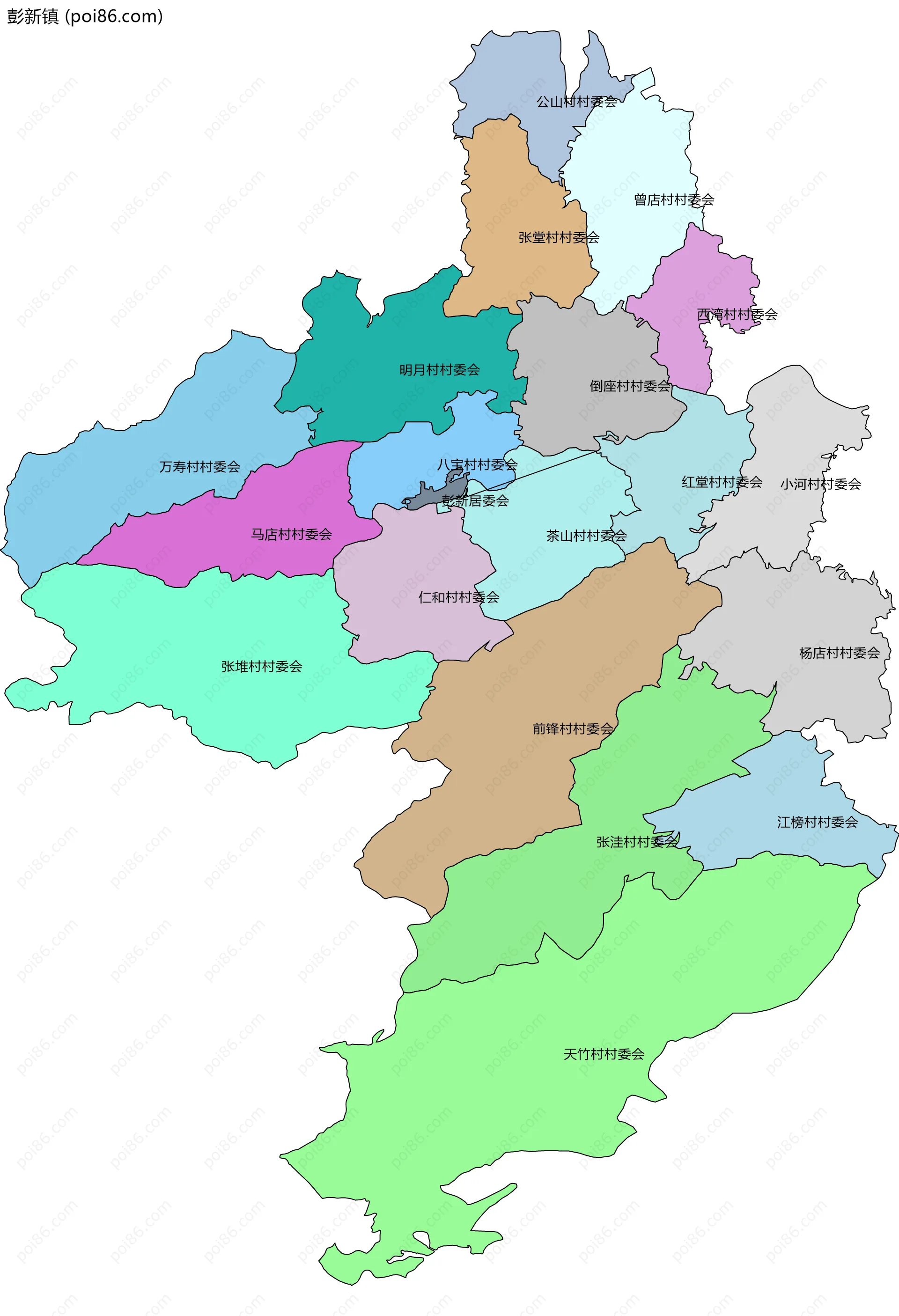 彭新镇边界地图(五级行政区划)