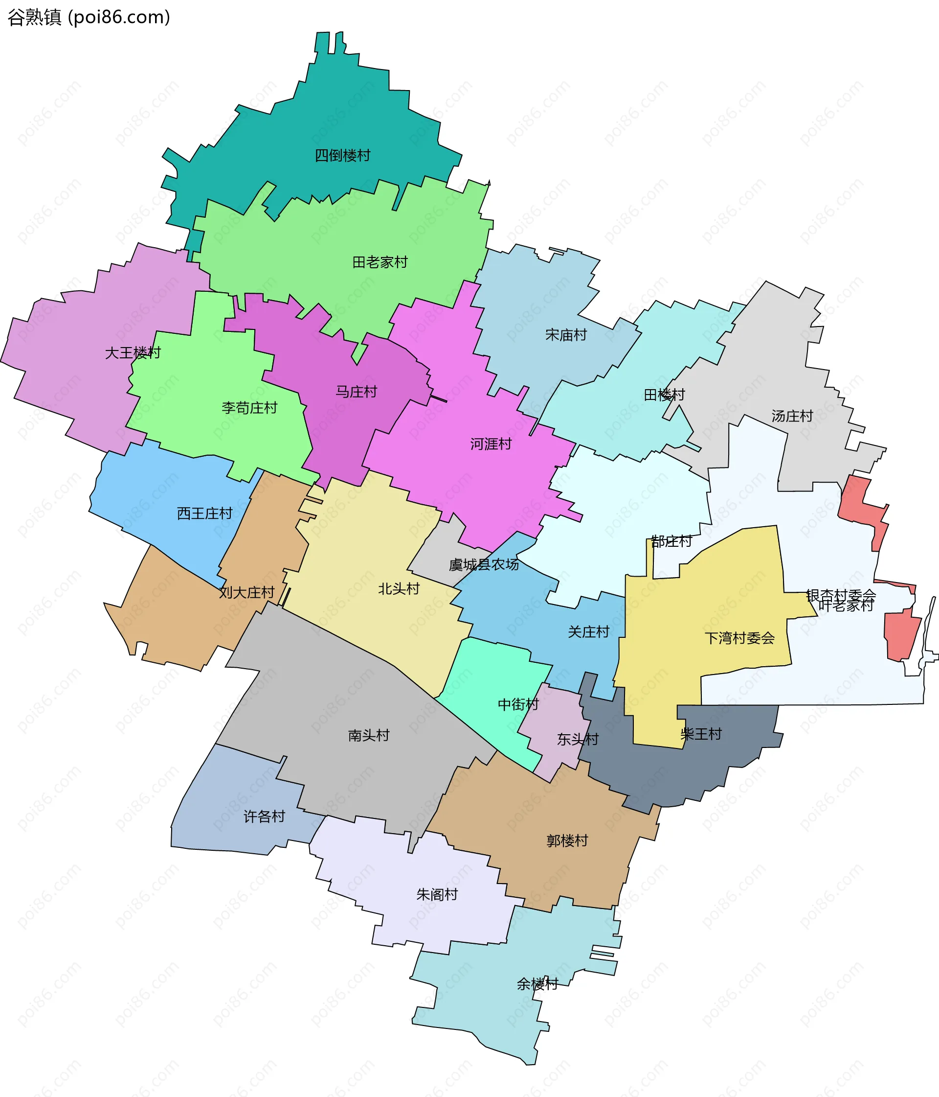 谷熟镇边界地图(五级行政区划)