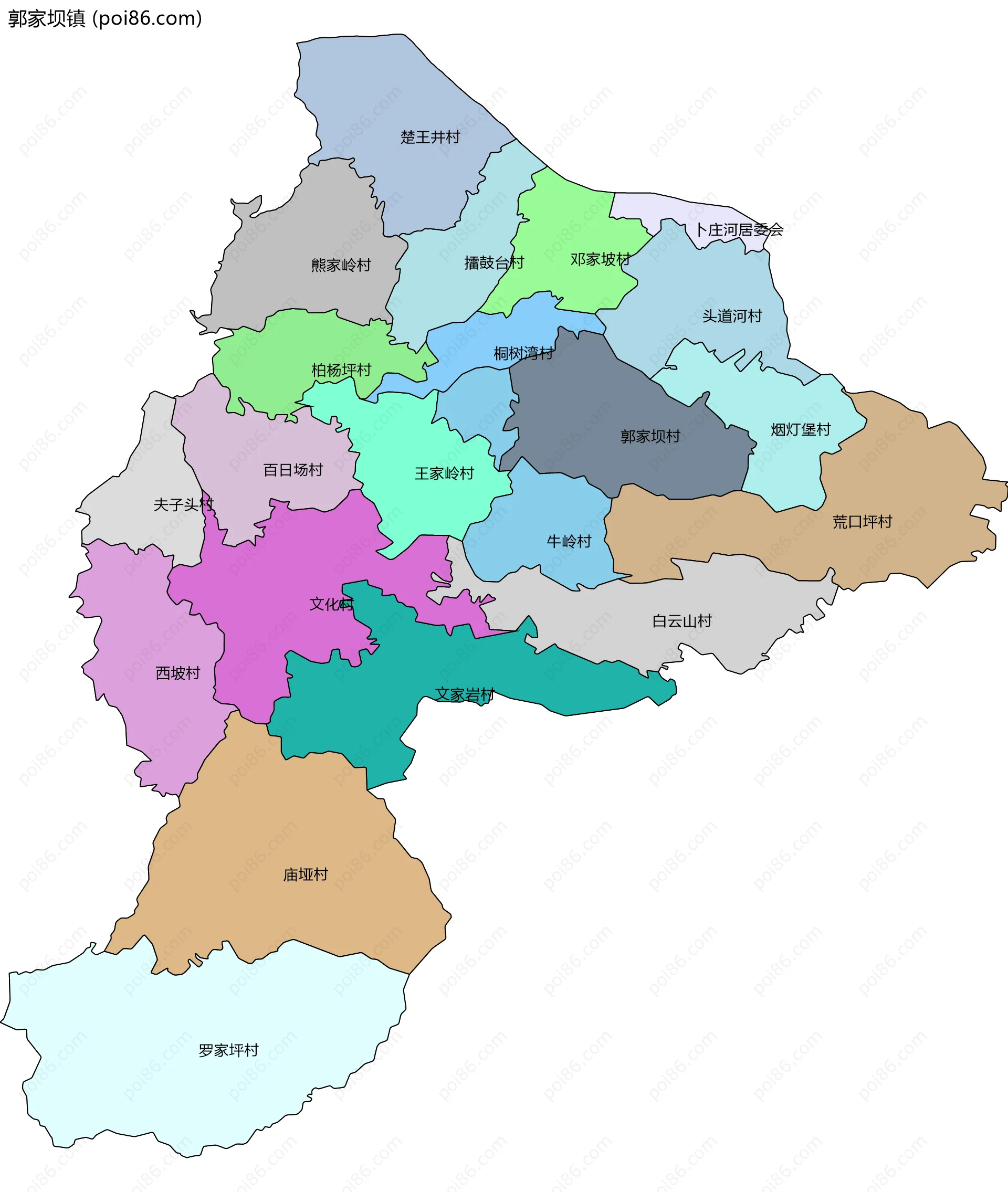 郭家坝镇边界地图(五级行政区划)