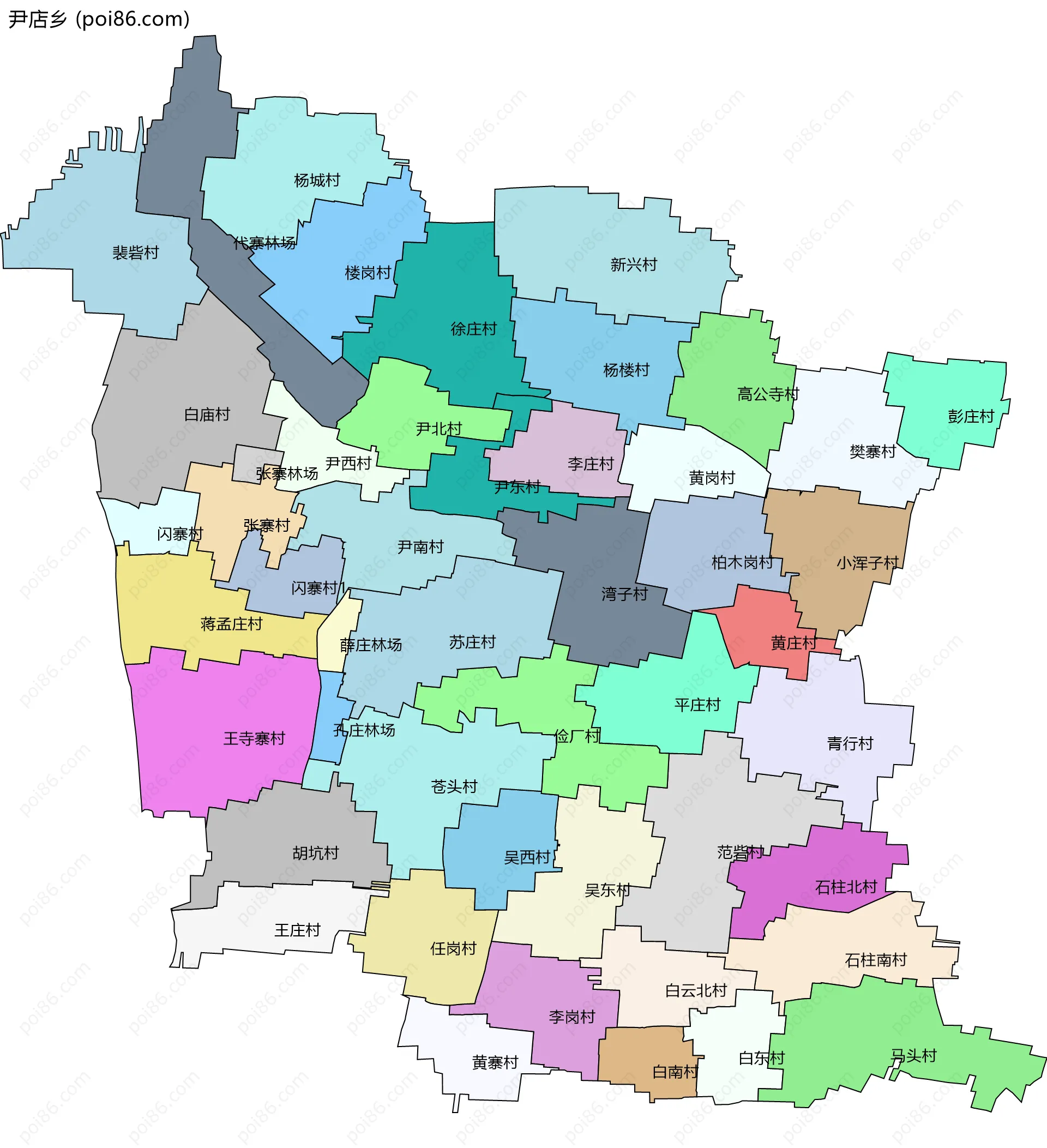 尹店乡边界地图(五级行政区划)