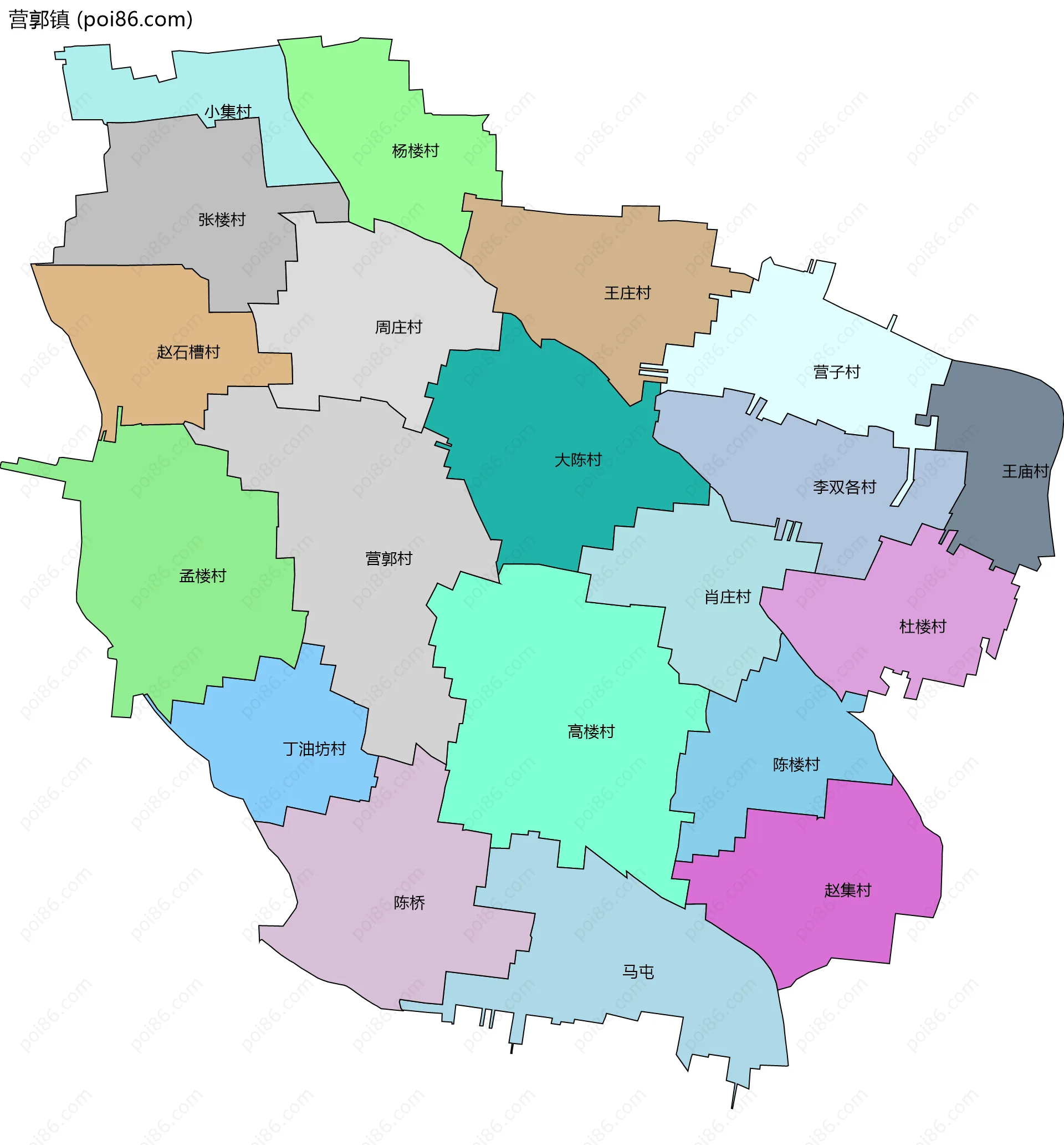 营郭镇边界地图(五级行政区划)