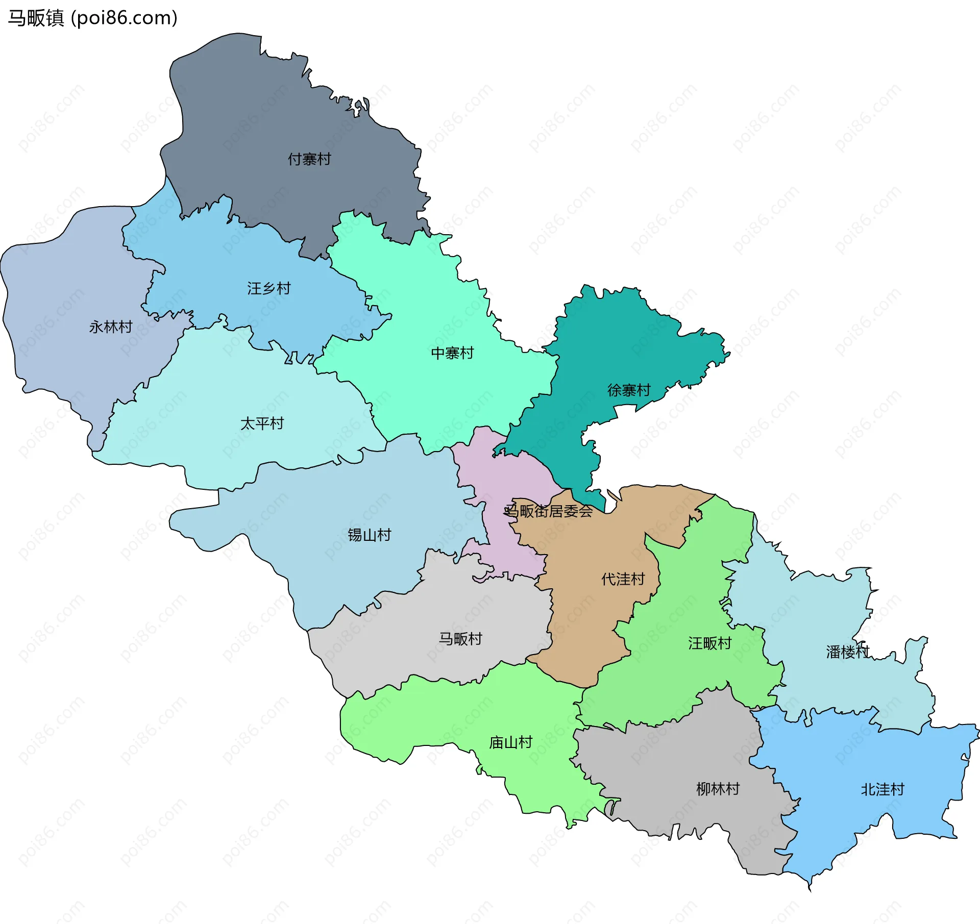 马畈镇边界地图(五级行政区划)