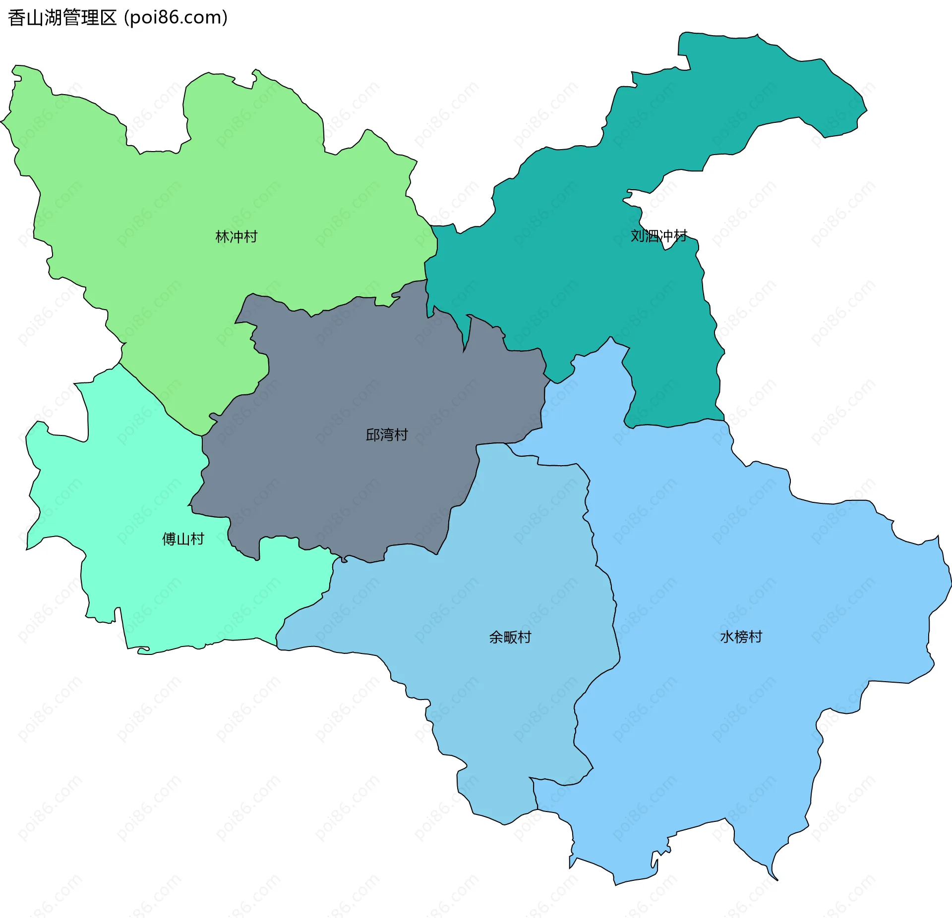 香山湖管理区边界地图(五级行政区划)