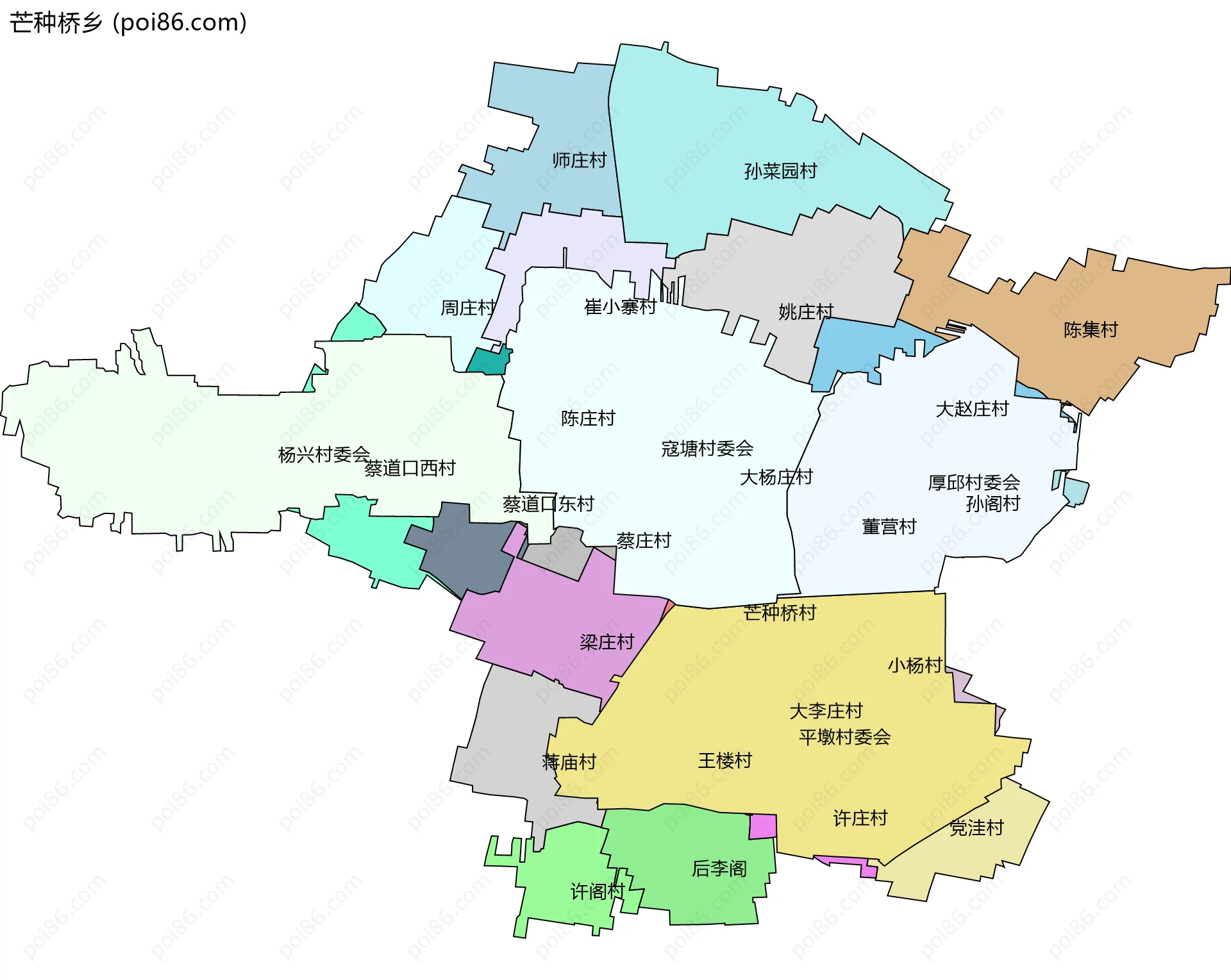 芒种桥乡边界地图(五级行政区划)